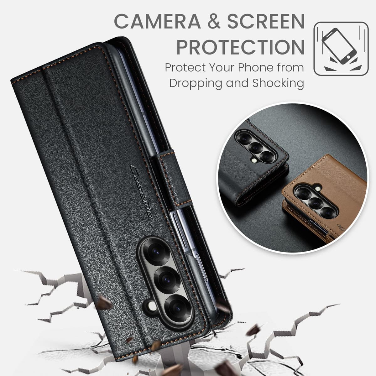 Case for Z Fold 7 Leather Wallet Flip Cover with Card Holder,Kickstand, Magnetic Closure,TPU Protection Phone Housse Compatible with Samsung Fold 7 - Black — view 7