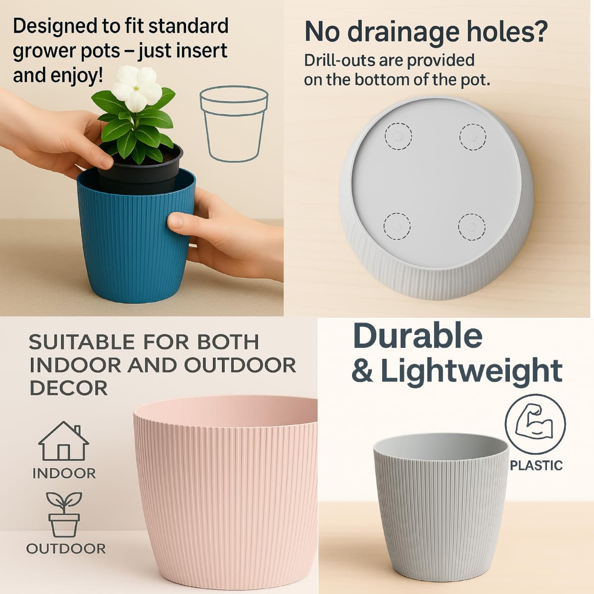 Home Garden Ornaments Small Plant Pots Indoor – Indoor Plant Pot for Home and Garden, Decorative Striped Set of 3 Flower Pots (Diameter 13.5cm, Cotton) — view 3