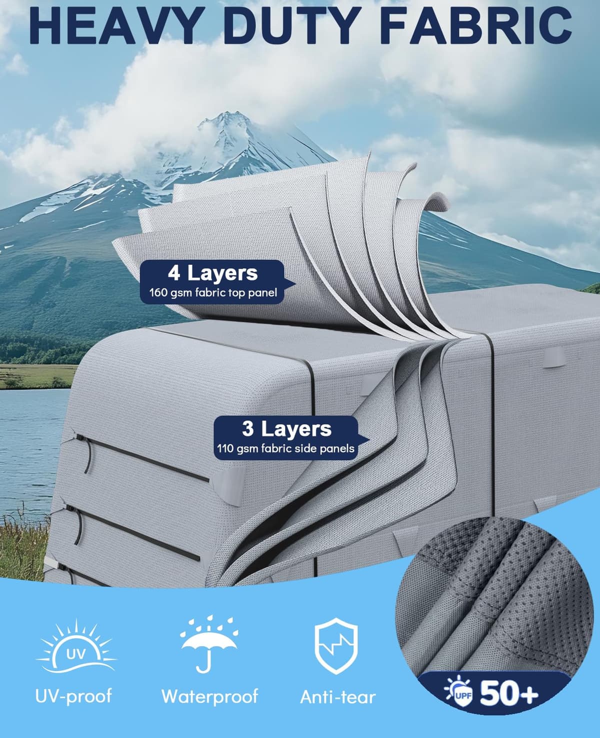 Heavy-Duty Caravan Cover with 4-Layer Technology Waterproof, Breathable, UV-Resistant & Windproof Straps for Motorhomes (18-30+ ft Sizes) — view 3