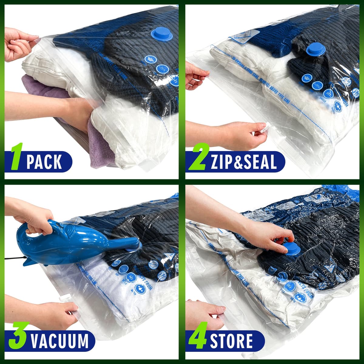 STORAGE MASTER Space Saver Bags for Travel and Home Reusable Vacuum Storage Bags Save 80% More Storage Space Work with Vacuum Cleaner (9 Small, No Pump Included) — view 4