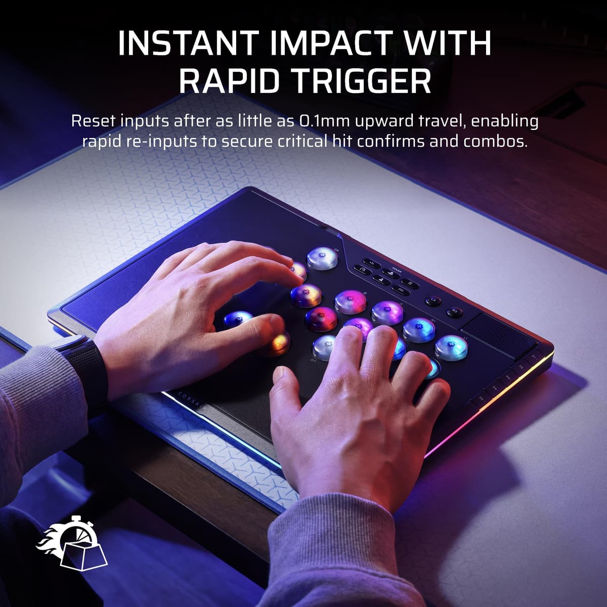Corsair NOVABLADE PRO Wireless Hall Effect Leverless Controller – 15-Main Key Layout, 1000Hz Polling, 2.4GHz Wireless, SOCD, MGX Hyperdrive Hall Effect Magnetic Switches – PS5, PS4, PC – Black — view 5