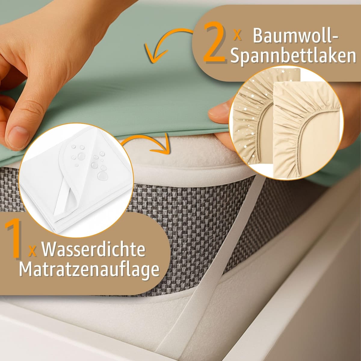 Sábanas Ajustables para Cochecito de bebé Juego de 3: 35x75 cm - 2 sábanas + 1 Protector de colchón Impermeable - Accesorios para Cuna de bebé y minicuna 35 x 75 — view 4