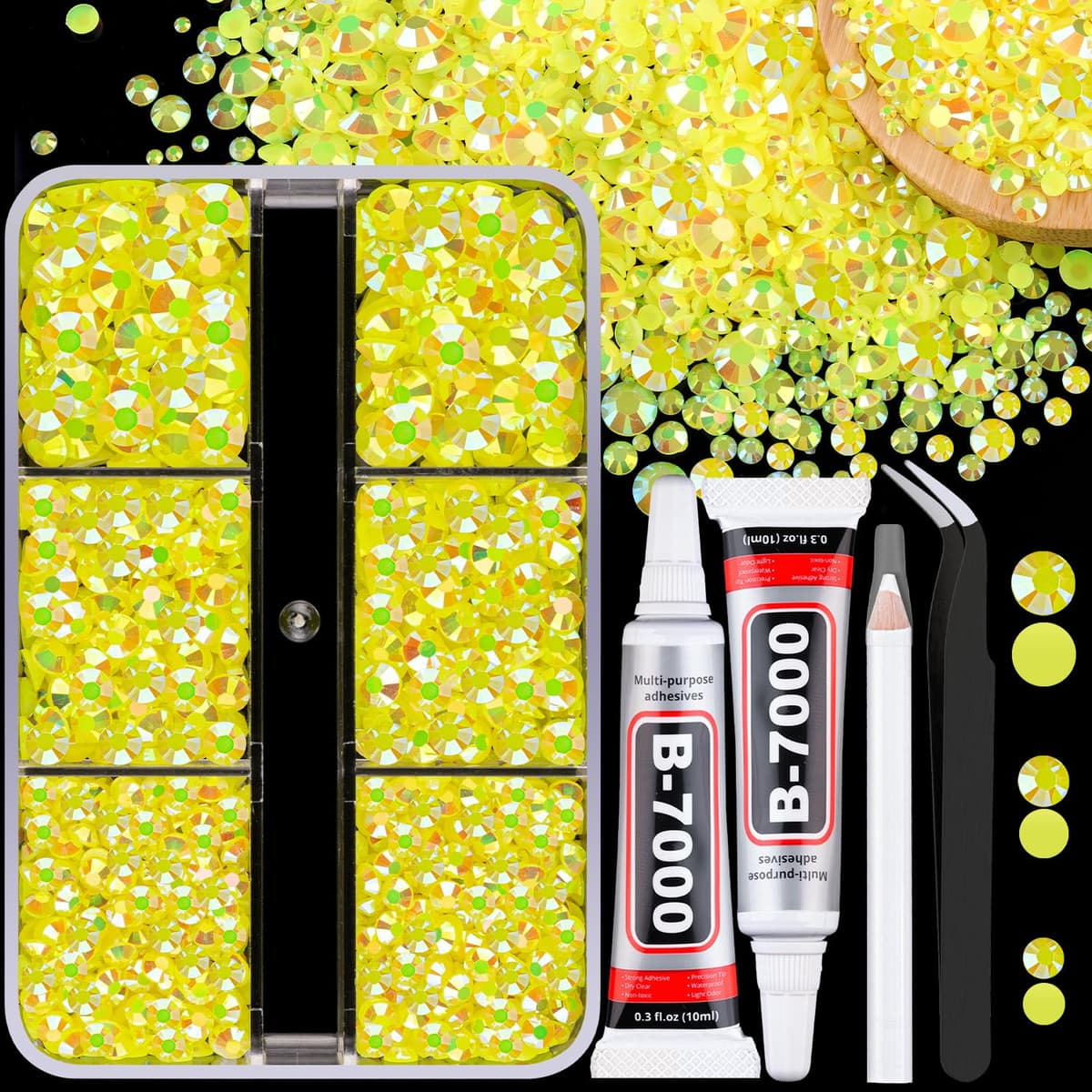 Resin Jelly Rhinestones for Crafting with B7000 Jewelry Glue, 2 Boxes Gold Flatback Crystals with 2Pcs 10ml Glue, Bedazzling Non Hotfix Gems for DIY Tumblers Clothing Shoes Manicure — view 29