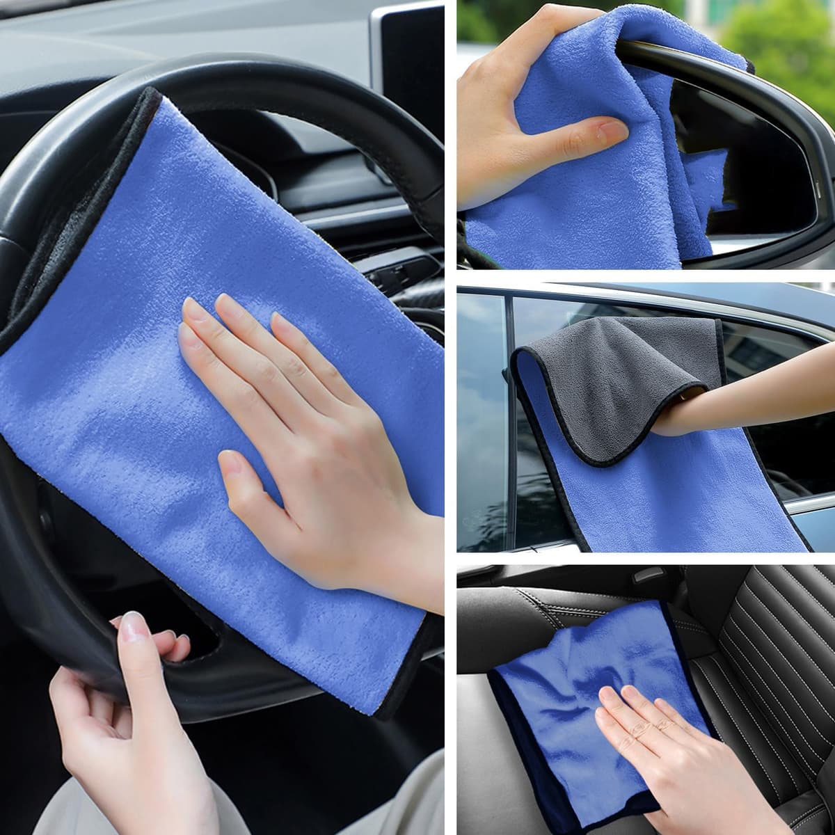 Set of 10 Microfibre Cloths, Car Drying Cloths, Absorbent and Lint-Free Microfibre Cloths, Versatile Cleaning Cloths, for Car Polishing, Kitchen (30 x 40 cm, Blue) — view 4