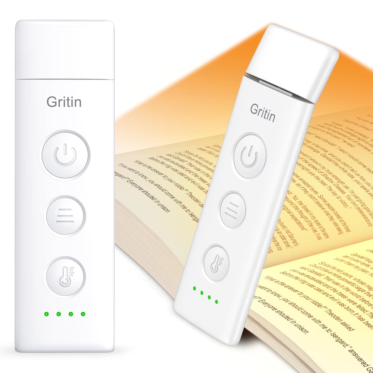 Gritin Book Light Rechargeable, Reading Light Lamp Clip on Books, 3 Eye-Protecting Modes (Mixed/White/Amber), 5 Brightness & Stepless Dimming, Long Battery Life, Flexible Reading Lamp for Readers