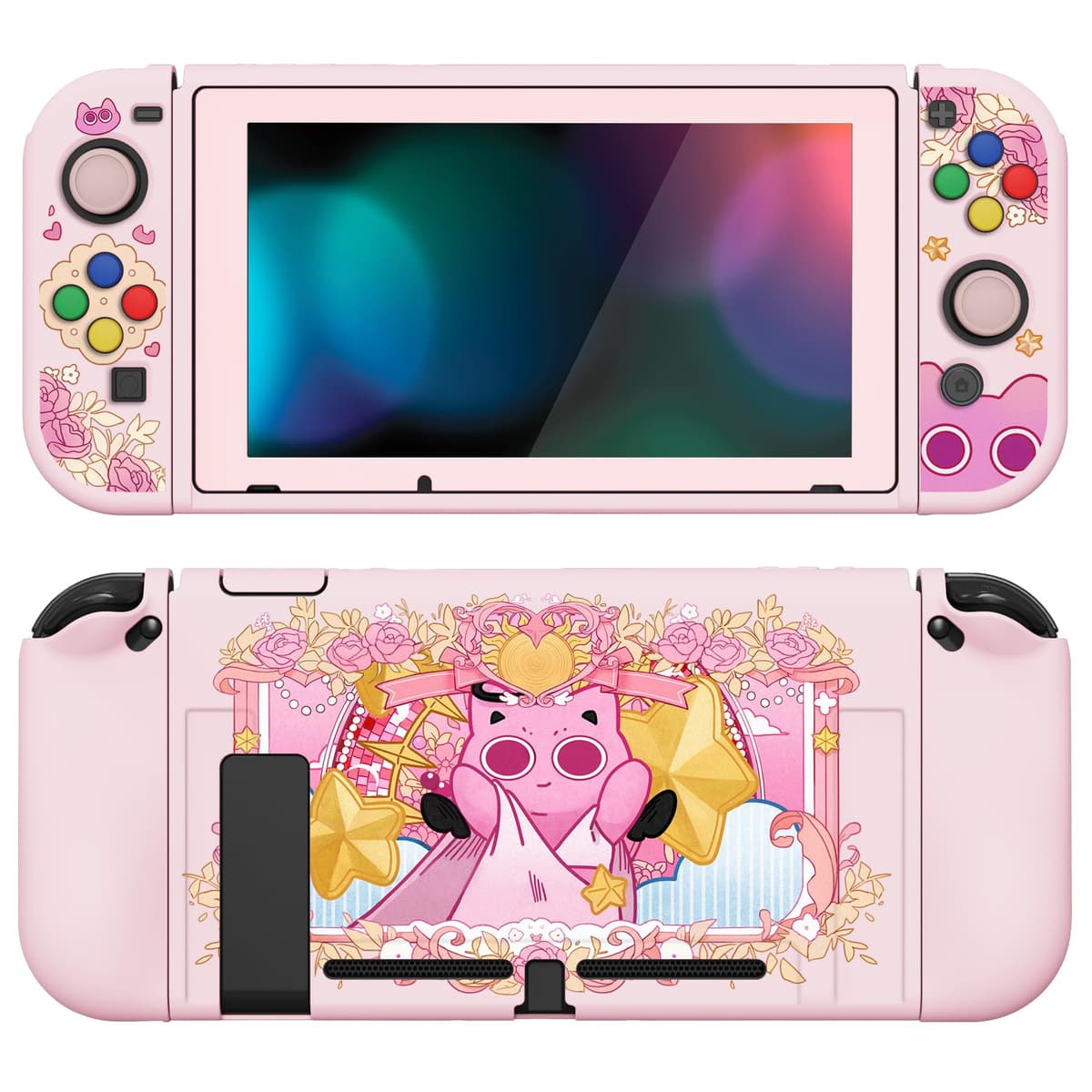 playvital ZealProtect Soft Protective Case for Nintendo Switch, Flexible Cover Protector for Switch with Screen Protector & Thumb Grip Caps & ABXY Direction Button Caps - Cherry Bunny & Cherry Bear — view 23