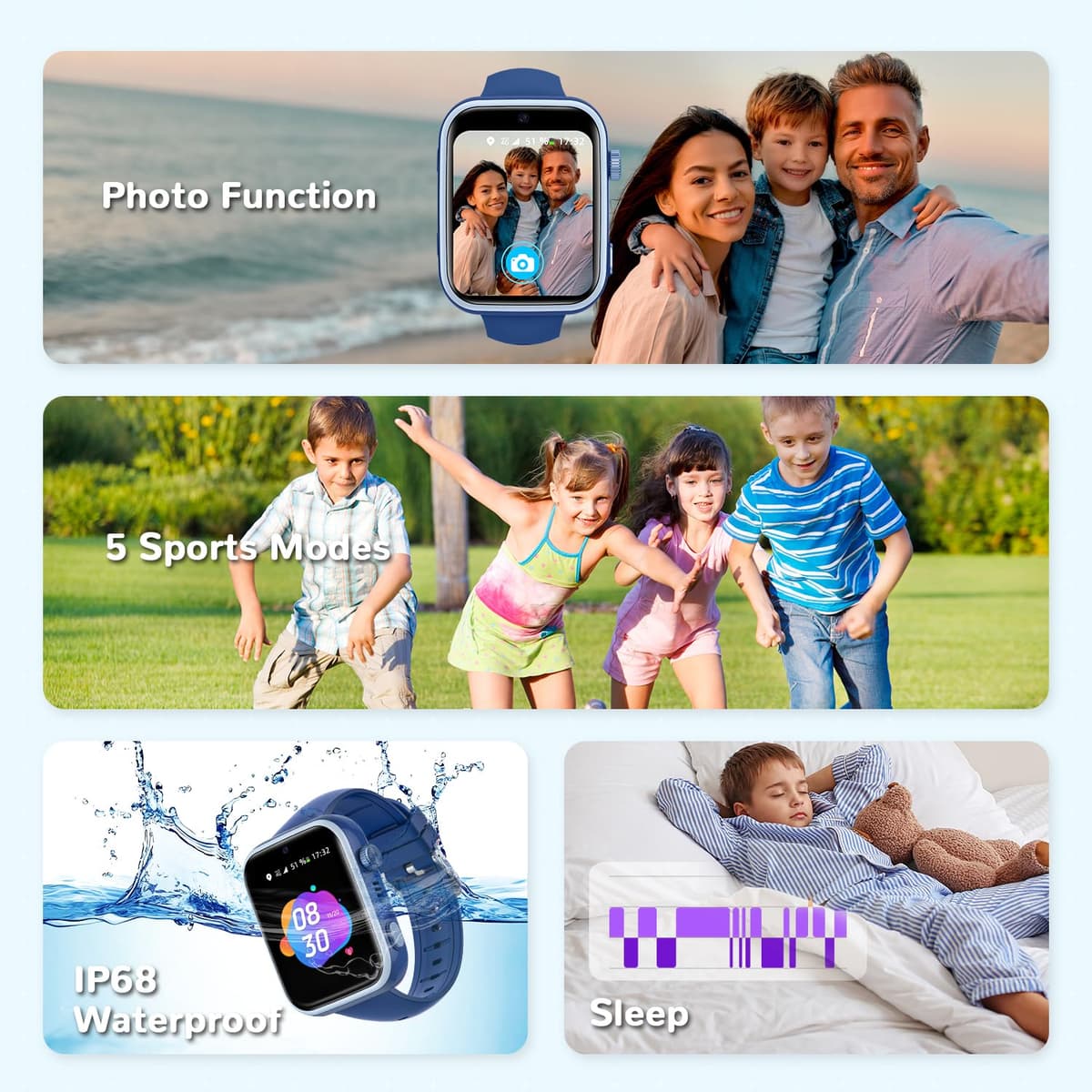 Oliimptek 2026 Nuevo Reloj Inteligente Niño, Smartwatch Niños con Llamadas y GPS, Videollamadas/Chat de Voz/WhatsApp/WiFi/SMS/SOS/Modo Escuela/Dormir/Despertador, IP68 Reloj Niño y Niñas Azul 4-14 Año — view 6