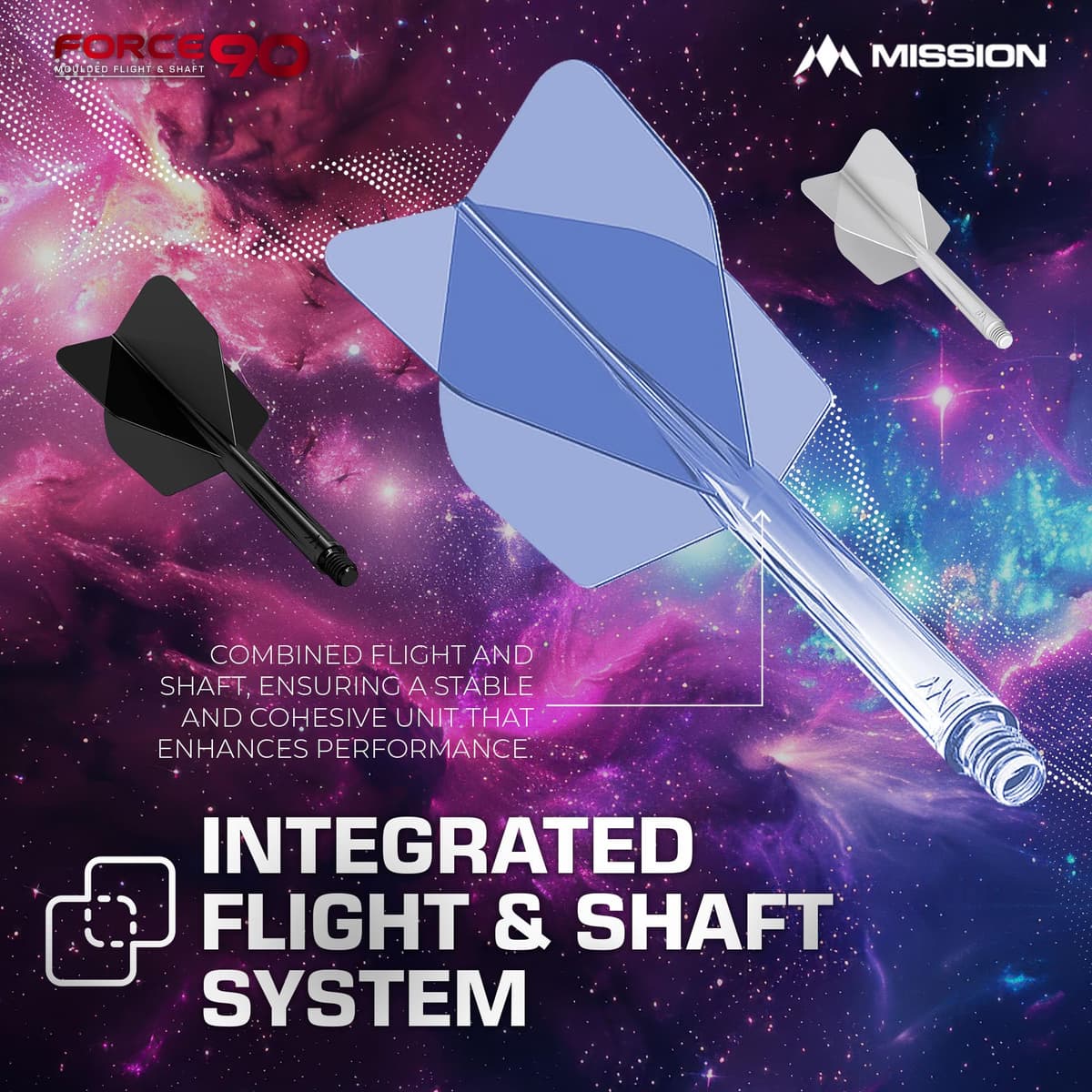 Mission Darts Force 90 | Sistema integrado de vuelo y eje de dardos moldeado de precisión, paquete de 3 plumas y tallos combinados profesionales altamente duraderos 2 en 1 | Estándar n.º 6 — view 2