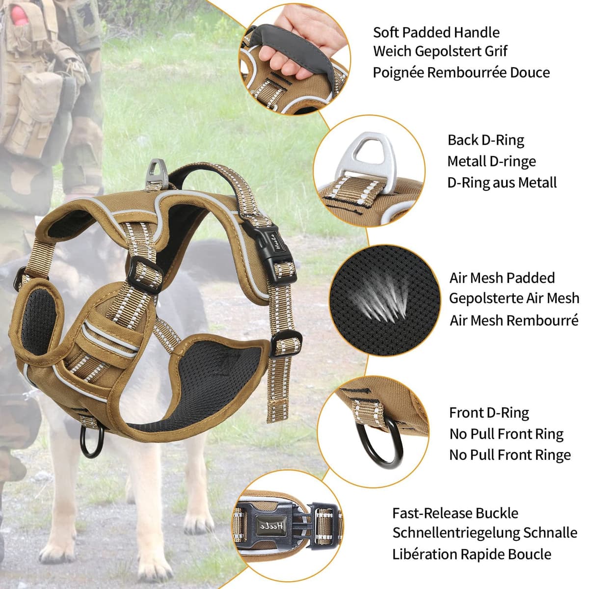 HEELE Dog Harness Medium No Pull Dog Vest Harness with Soft Handle Reflective Pet Harness for Outdoor Training Walking, Black, M — view 299