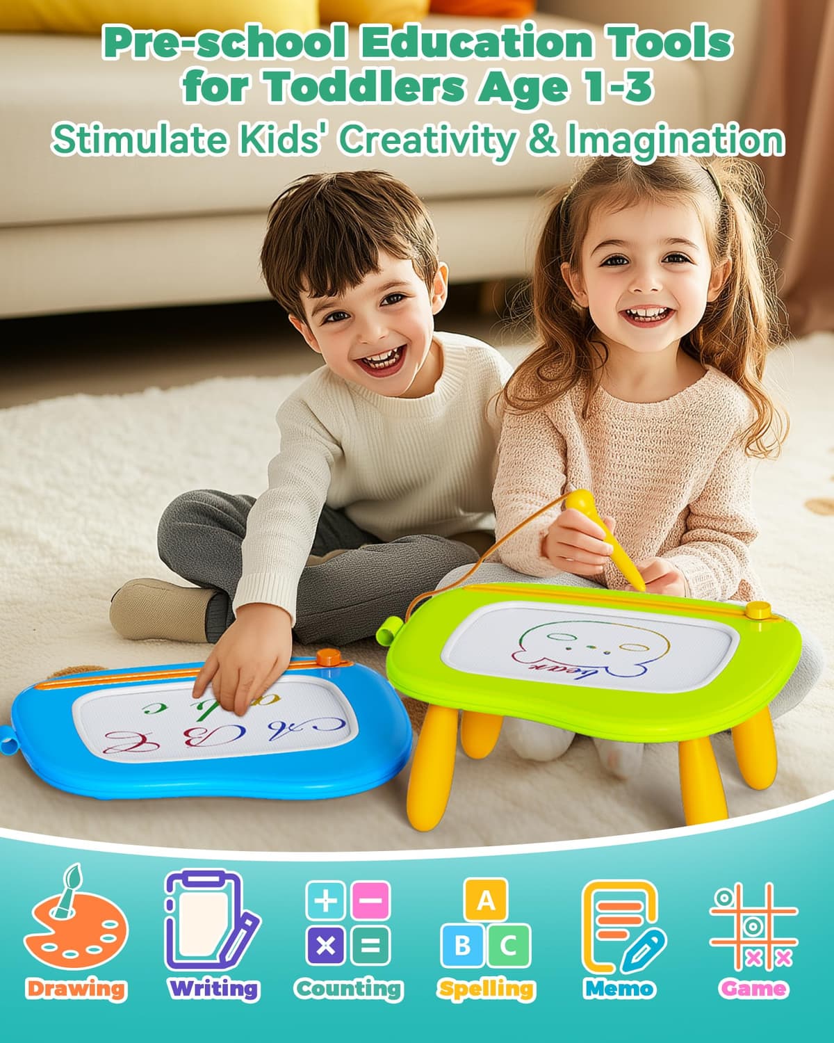 KOKODI Toddler Toys - Magnetic Drawing Board & Writing Tablet for 1-3 Year Old Boys & Girls - Educational Travel Toy for Easter & Birthday Gift(Green) — view 5