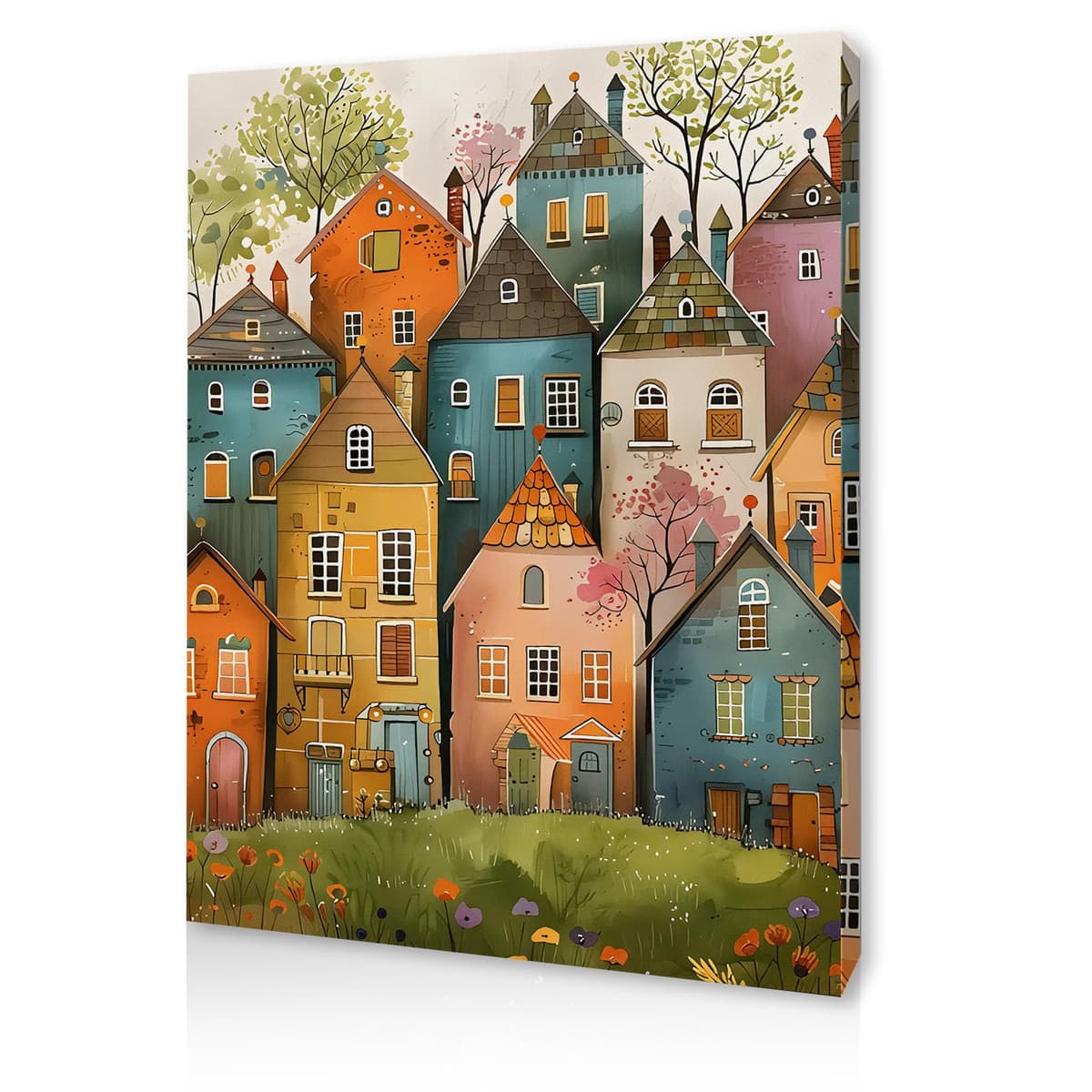 Qiukoo Framed Canvas Wall Art – Colourful Town Artwork, Waterproof Modern Print with Hook, Whimsical Wall Decoration for Living Room, Bedroom Pictures for Wall or Prints for Walls – 12x16 Inch — view 13