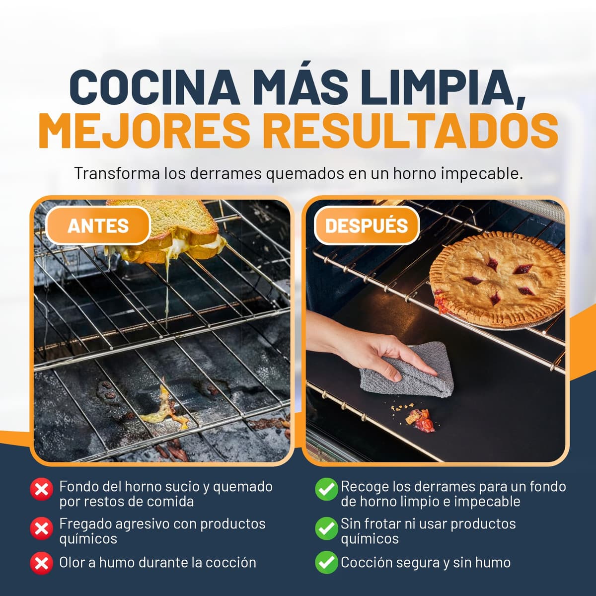 Linda's Essentials Protector Horno Interior (2 Unidades) – Alfombrilla Horno Reutilizable 32x50 cm, Protector de Horno Antiadherente, Revestimiento Horno Universal, Fácil de Limpiar – Negro — view 4