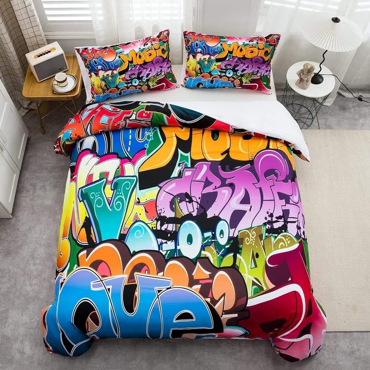 Juego de Estilo Graffiti Hip-Hop, Funda de edredón para niños y ilustración Juvenil, Funda de edredón Decor para Hombre Joven, Cultura callejera, 3 Piezas, — view 2