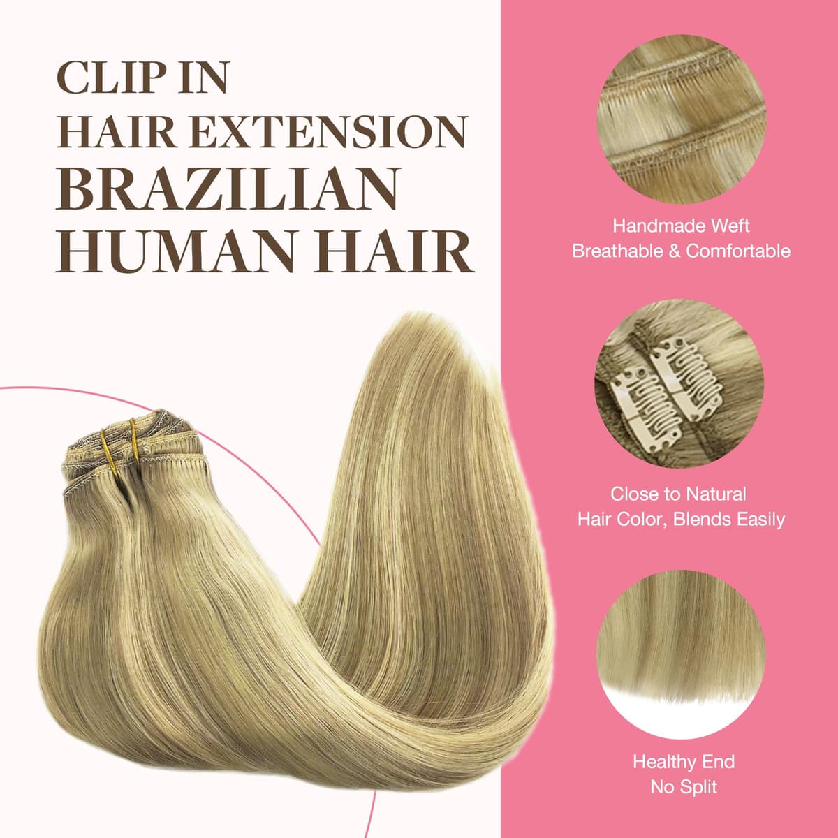 GOO GOO Clip in Hair Extensions Human Hair, 18inch 150g 9Pcs, #2 Dark Brown, Hair extensions for women, Human Hair Extensions Clip in — view 285