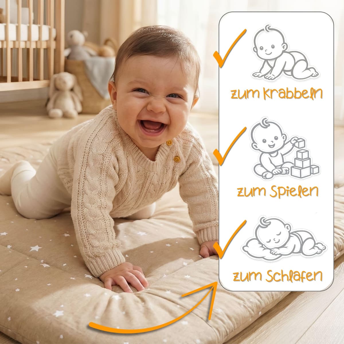 Play Mat for Baby Cotton Playmat Foldable Large - Soft Padded Floor Rug for Kids and Babies Washable Portable mat for Nursery Oeko-Tex certified — view 3