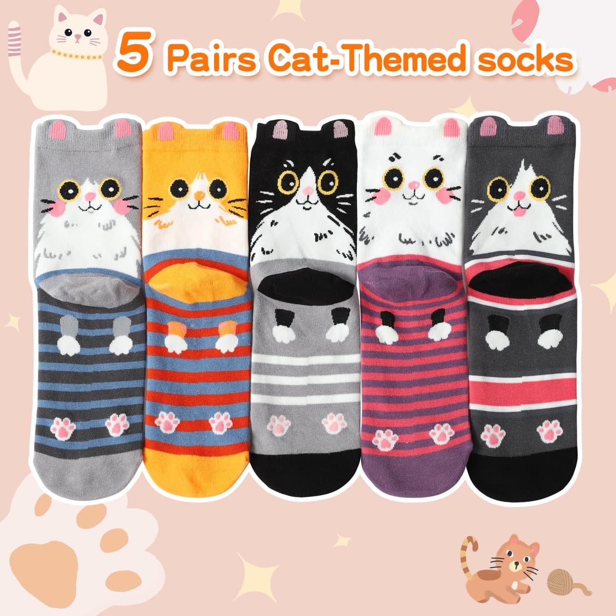 Kyralyn Birthday Gifts for Women Her Cat Socks, Cute Gifts Socks for Cat Lover Mum Teenage Girls Ladies Girlfriend Sister Nana, Unusal Surprise Friendship Besties Retirement Anniversary Present Idea — view 2