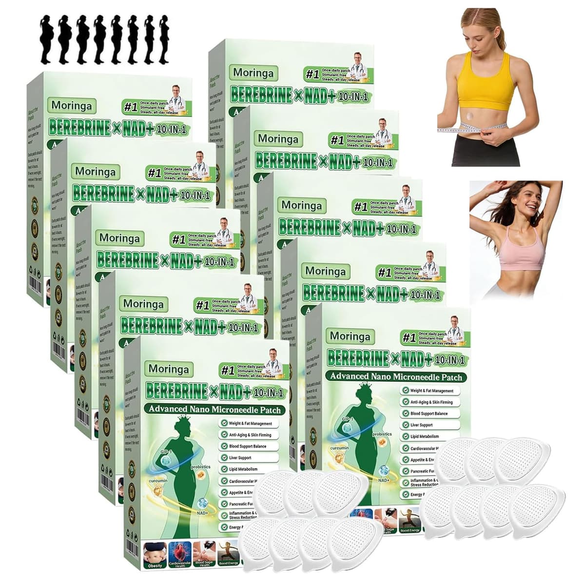 7 parches / 1 caja Moringa x Berberine Parche Avanzado de Nano Microagujas 10 en 1, Ingredientes Naturales, Fácil de Aplicar, para Hombres y Mujeres (70)