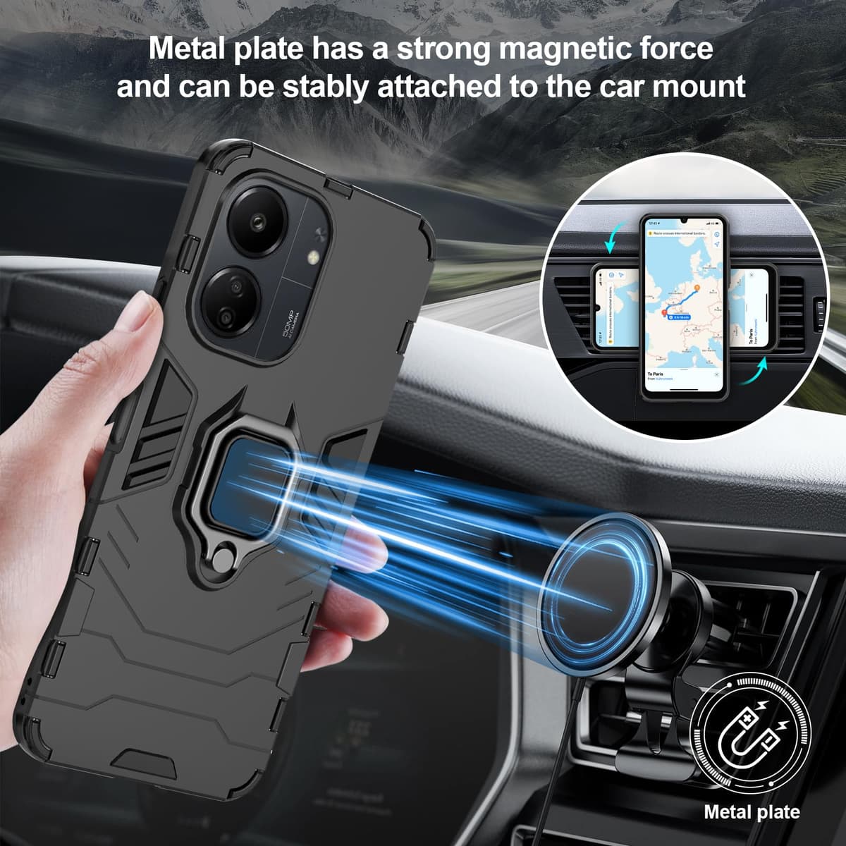 Funda para CMF Phone 2 Pro, Carcasa Antigolpes con Soporte anular metálico, Case Protectora de Grado Militar, Negro — view 560