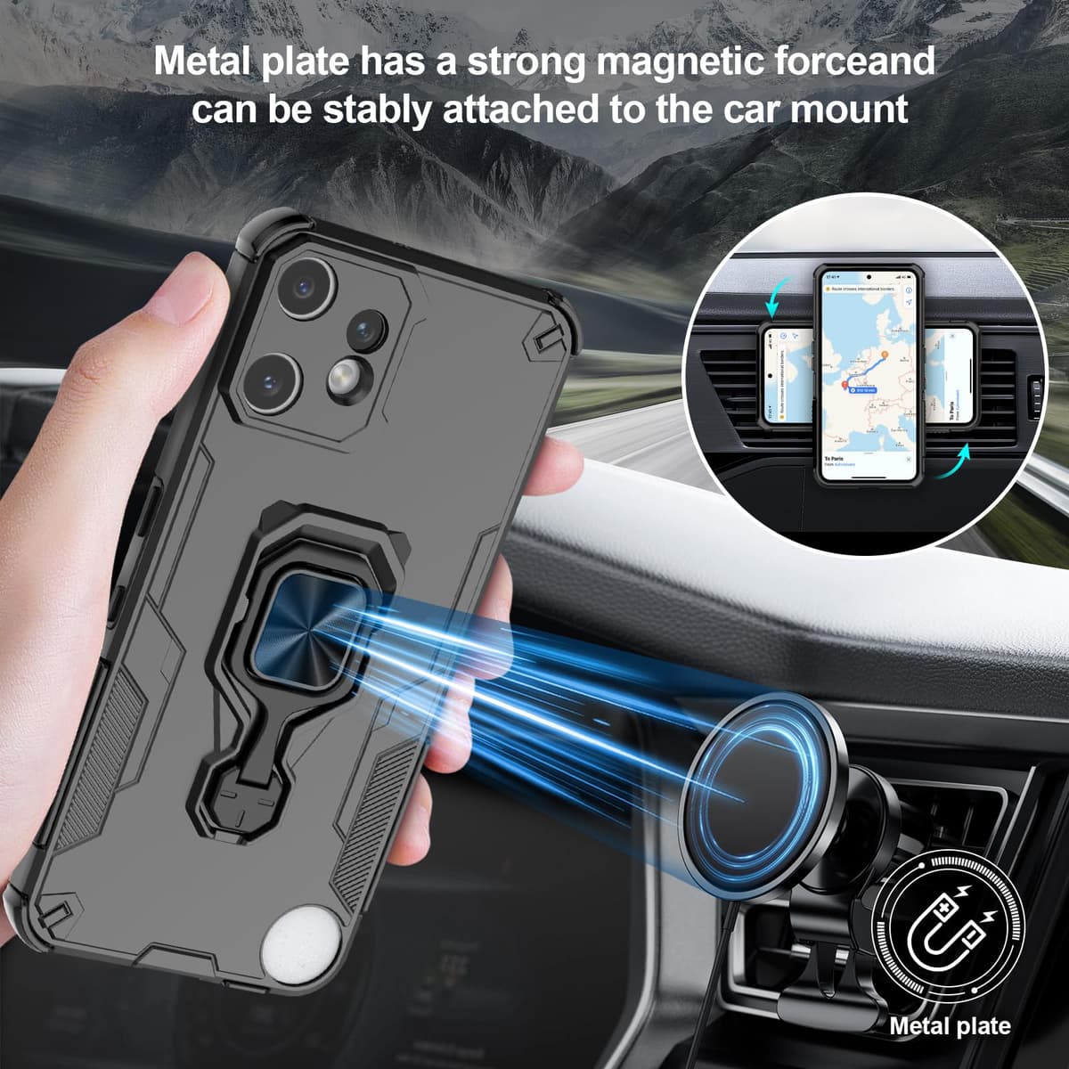 Funda para CMF Phone 2 Pro, Carcasa Antigolpes con Soporte anular metálico, Case Protectora de Grado Militar, Negro — view 4