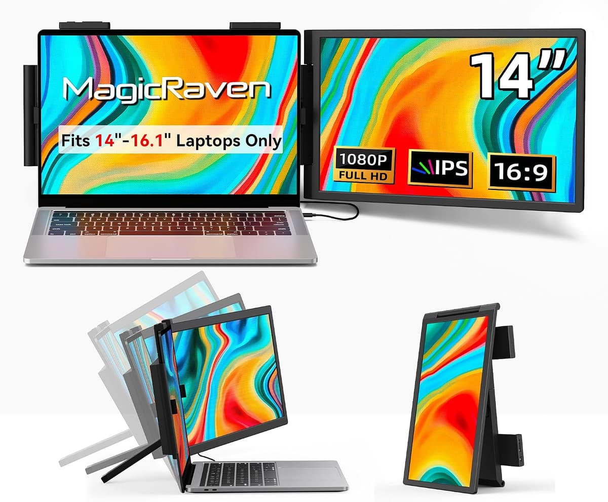 Laptop Screen Extender, 14" 1080P Portable Monitor, Type-C HDMI Plug and Play for 13.3" - 16.1" Laptops, 270° Rotation Attachment Display for Windows/MacOS/Chrome Laptop Phone