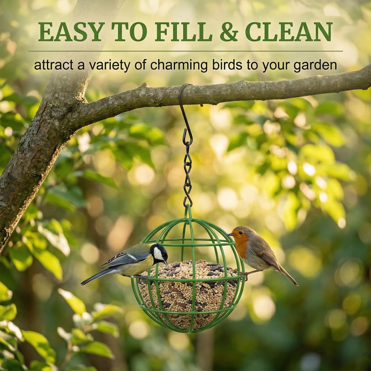 3 Pcs comedero pajaros exterior, Bola de Grasa Alimentador de Aves, Metal Suet Bola Alimentadores, Colgando Wild Bird Seed Holder, Ardilla a Prueba de Aves Alimentadores para Patio al Aire Libre — view 2