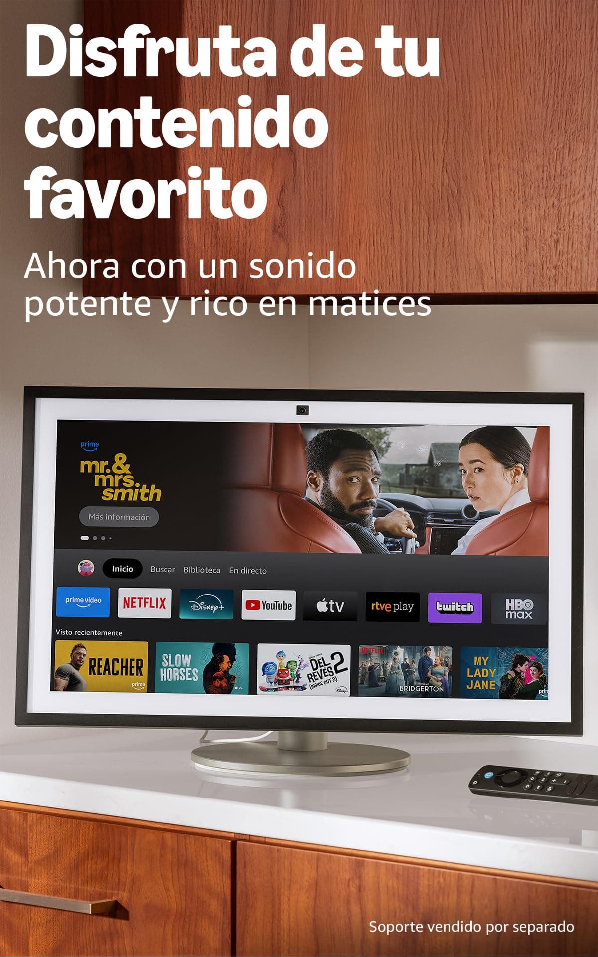 Amazon Echo Show 21 (última generación) | Espectacular pantalla inteligente HD de 21" con Fire TV integrado, sonido rico y potente, reproducción en streaming HD inmersivo y Alexa — view 3