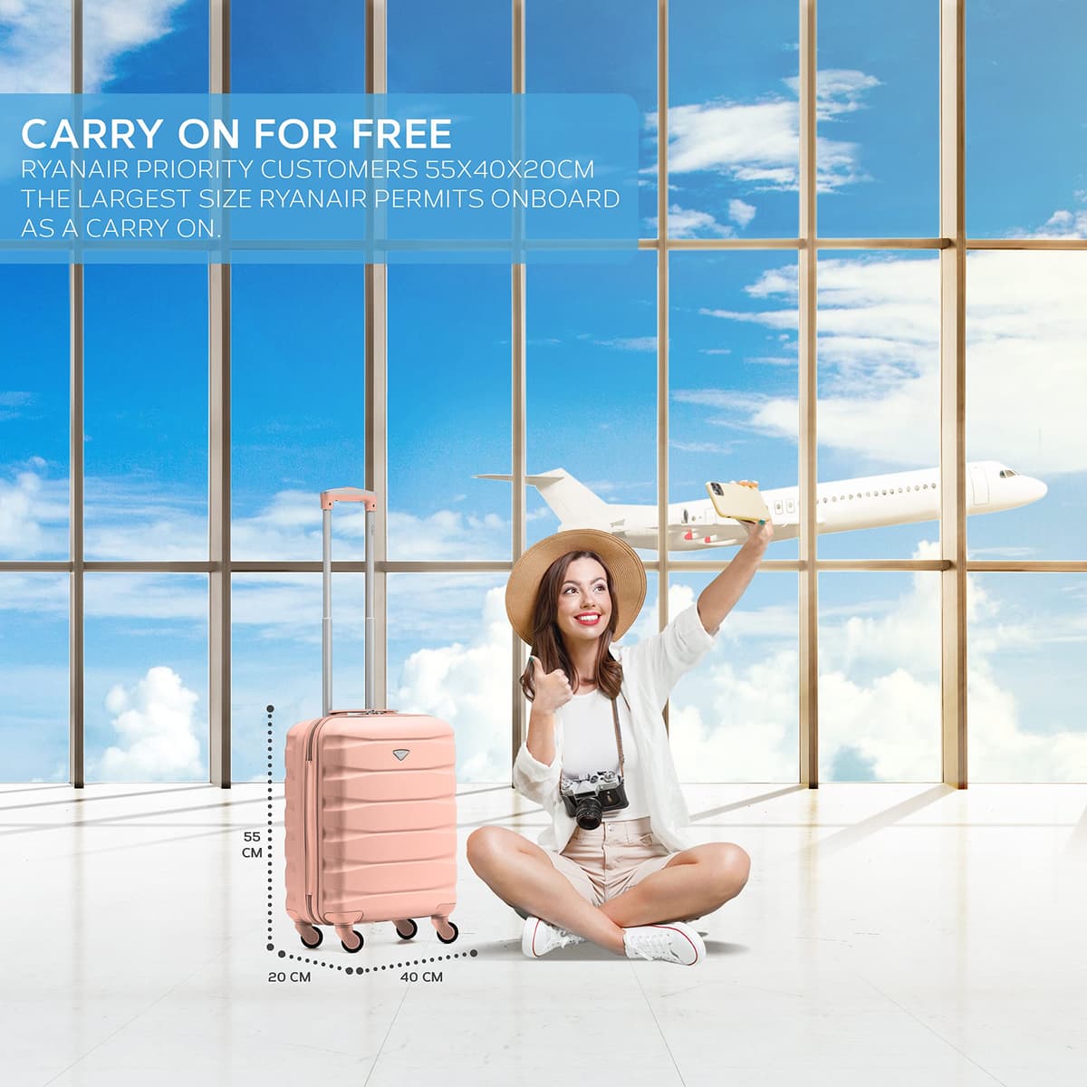 Flight Knight Set of 2 Lightweight 4 Wheel ABS Hard Case Suitcases Cabin Carry On Hand Luggage Approved for Over 60 Airlines Including easyJet, Jet2 & Maximum Size for Ryanair (Priority) 55x40x20cm — view 2
