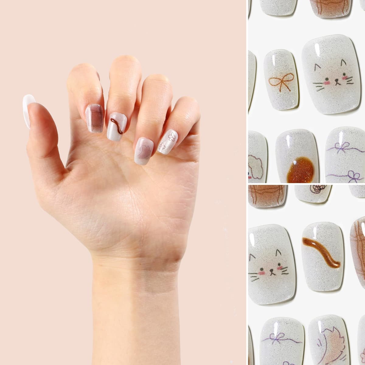 Sun&Beam Nails Handmade Press On Nail Long Coffin Ballerina Pink Flower Acrylic Fake Tip 3D Design Art Charms Cute with Storage Box 10 Pcs (S) — view 124