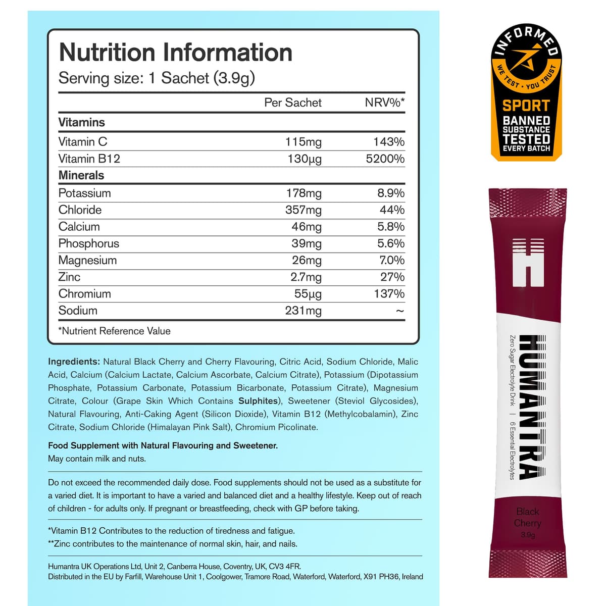 Humantra Electrolytes Powder - Black Cherry Flavor, 20ct - Powdered Hydration Sachets - Plant-Based Electrolyte Powder with 6 Electrolytes - Vegan, Sugar Free, Gluten Free — view 2