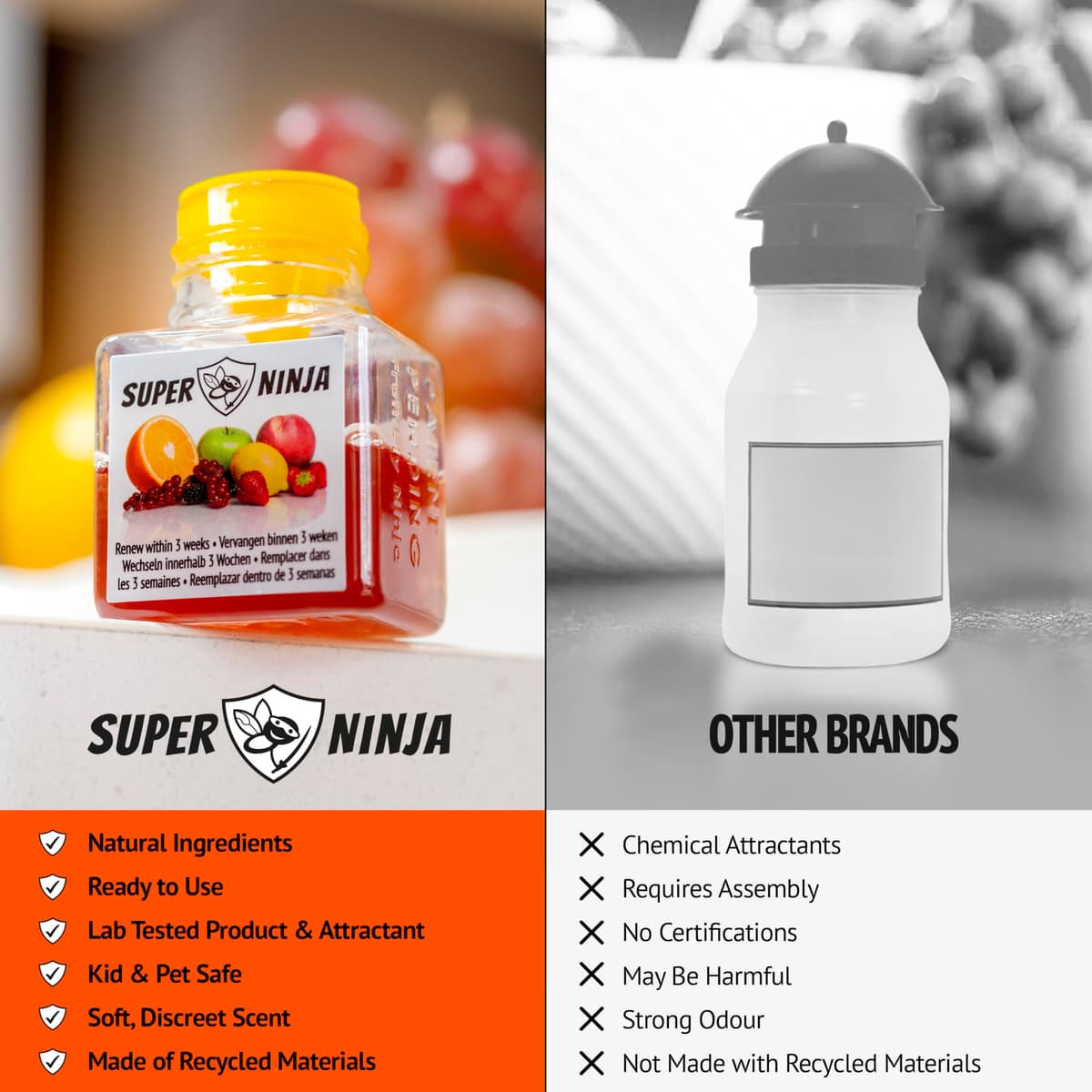 Super Ninja Fruit Fly Trap - 2 pack, Highly Effective Fruit Fly Killer for Home & Kitchen, Up to 3 Weeks of Performance per Bottle, Child & Pet Friendly — view 8