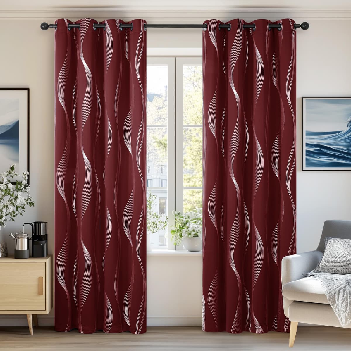 Deconovo Grey Blackout Curtains for Living Room 72 Drop Silver Wave Line Foil Printed Blackout Curtains Thermal Insulated Curtains Eyelet Curtains for Baby Nursery 46 x 72 Inch Light Grey Two Panels — view 50
