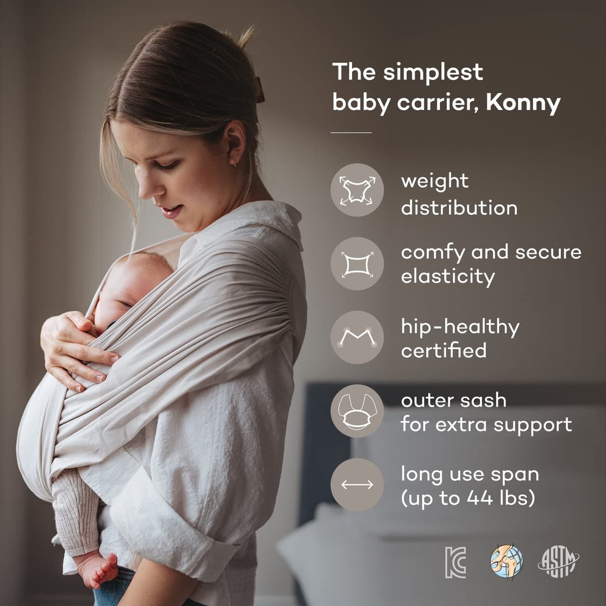 Konny Baby Carrier SoftBreeze Luxury Carrier Wrap, Easy to Wear Baby Wrap Carrier, Perfect Essentials Cloths for Newborn Babies up to 44 lbs, (Navy Gingham, 5XL) — view 2