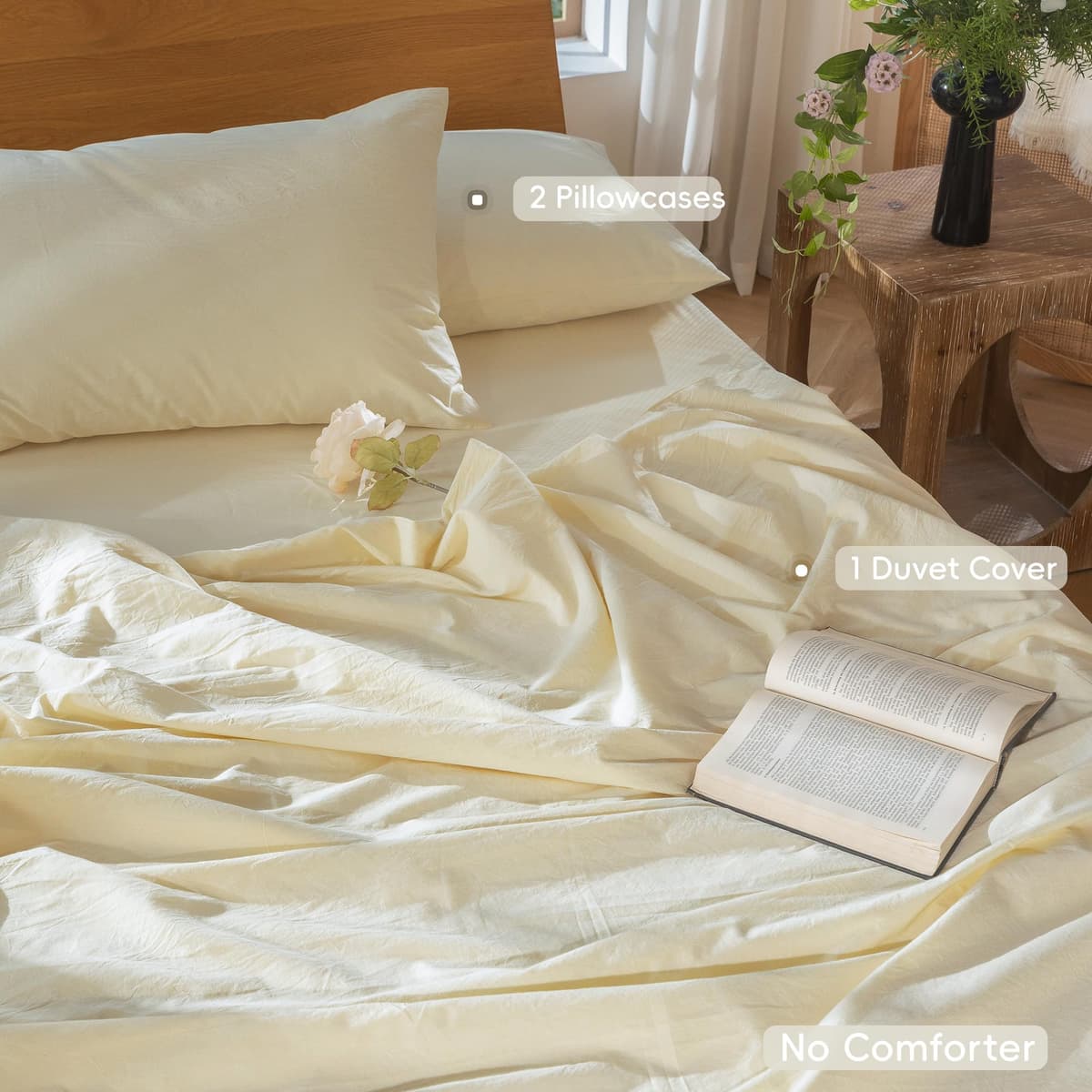 MooMee Bedding Duvet Cover Set 100% Washed Cotton Linen Like Textured Breathable Durable Soft Comfy (Tannish Linen Grey, King) — view 149