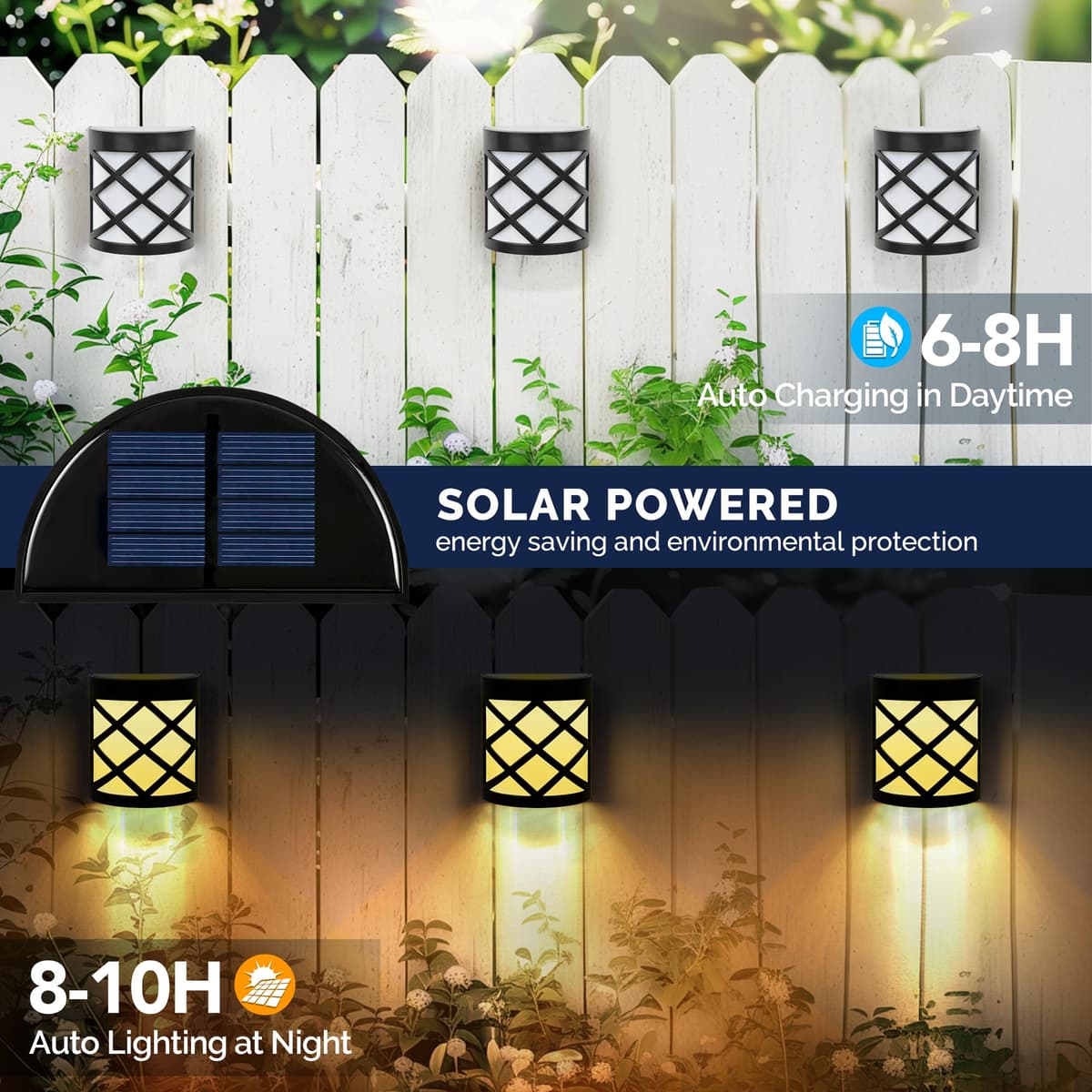 Solpex Solar Fence Lights, 8 Pack Waterproof Deck & Wall Lights - 6 LED Decorative Outdoor for Deck, Patio, Stairs, Yard, Path & Driveway (Warm White) — view 4