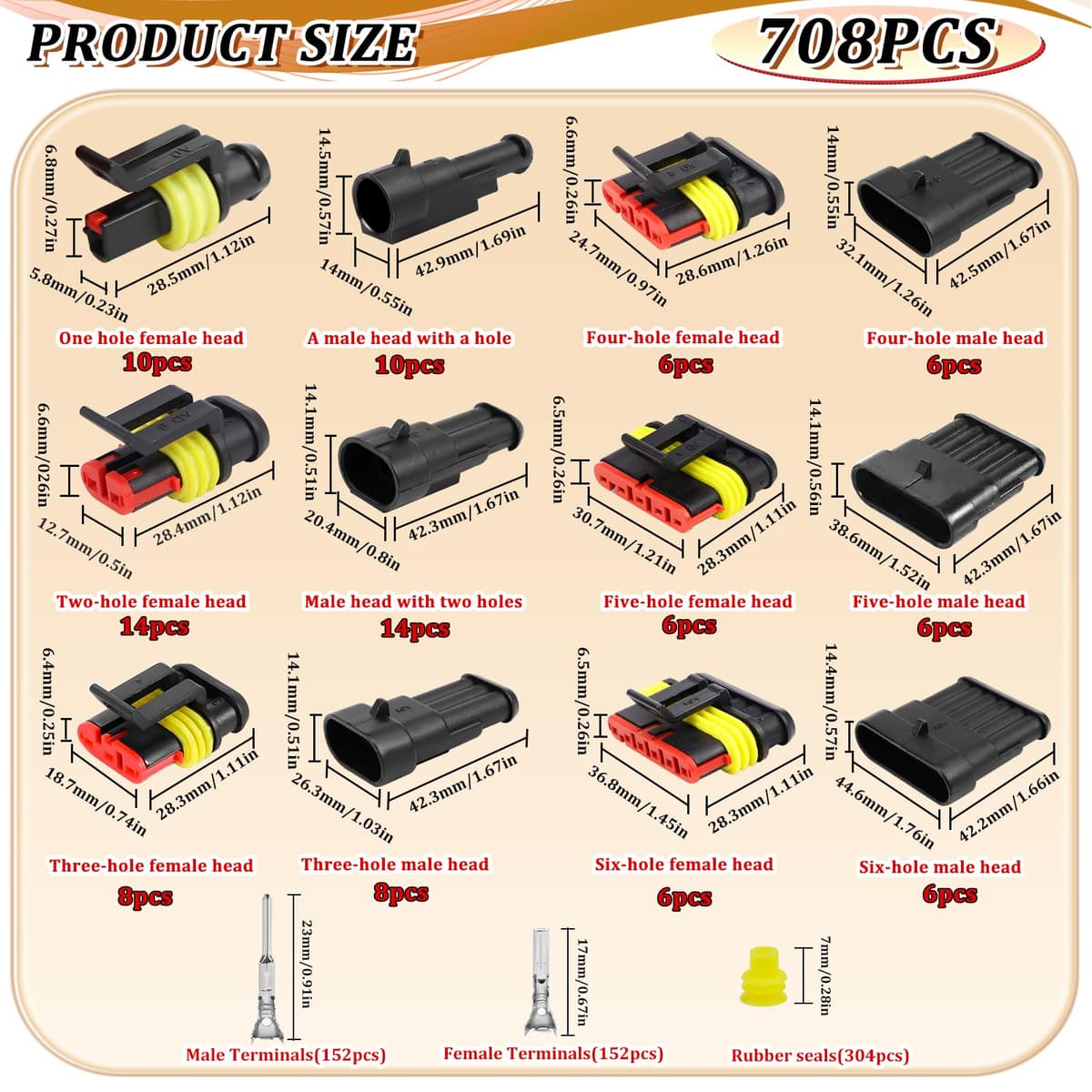 808 Pieces Waterproof Connector for Automotive, Electrical Connector Waterproof 1/2/3/4/5/6 Pins, Terminal Plug Connectors Sealed, Waterproof Car Connector for Motorcycle Scooter Car Boat — view 2