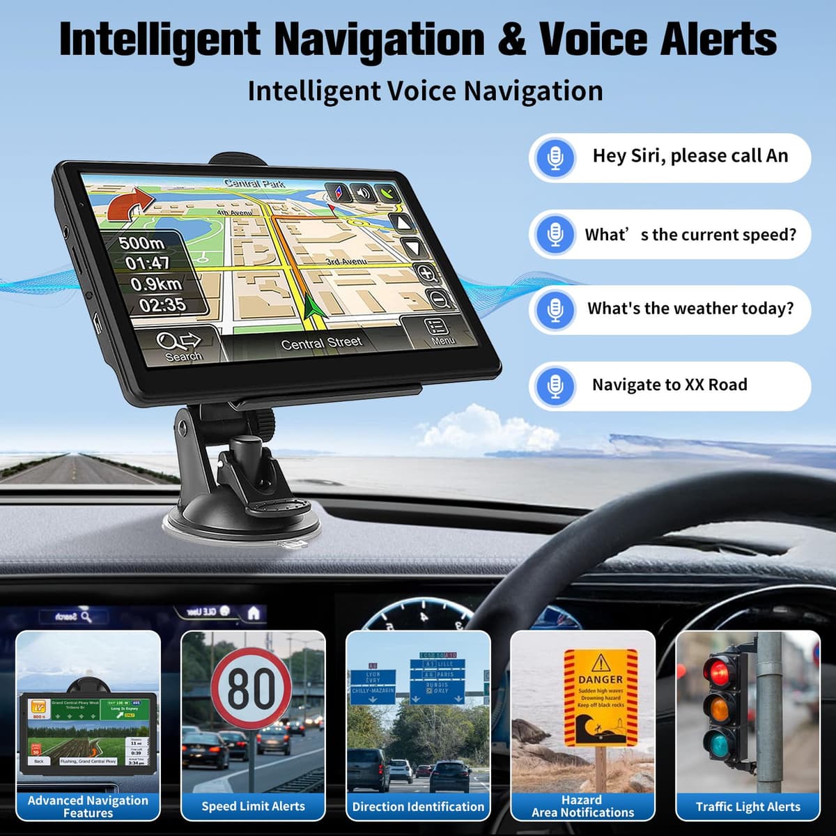 9 Inch Sat Navs, GPS Navigator Sat Nav for Car, Truck, Buses with 2025 UK Maps, Lifetime Free Updates, Real-Time Voice Guidance, Speed Camera Alerts, Lane Assist, and Comprehensive POI — view 2
