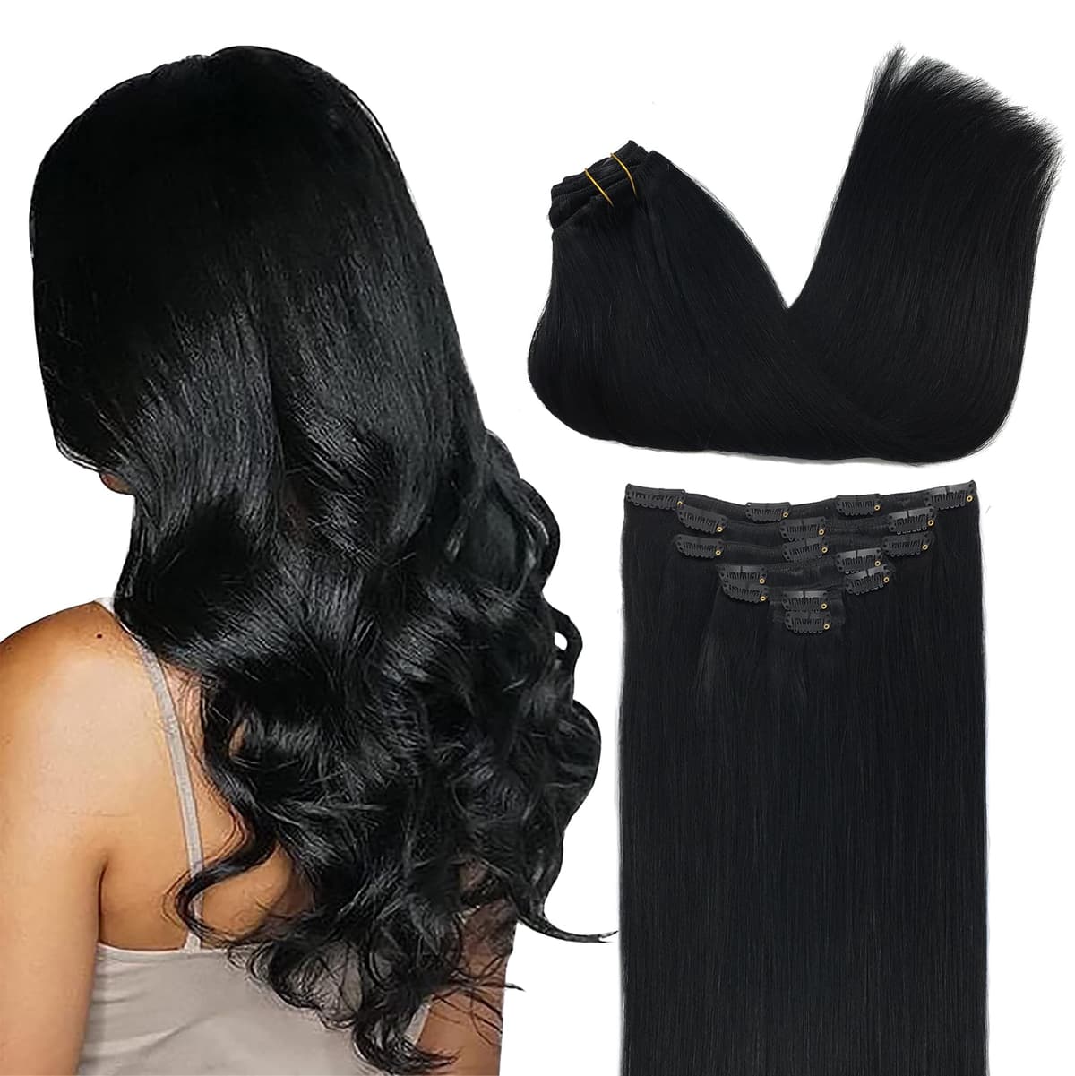 GOO GOO Clip in Hair Extensions Human Hair, 18inch 150g 9Pcs, #2 Dark Brown, Hair extensions for women, Human Hair Extensions Clip in — view 51