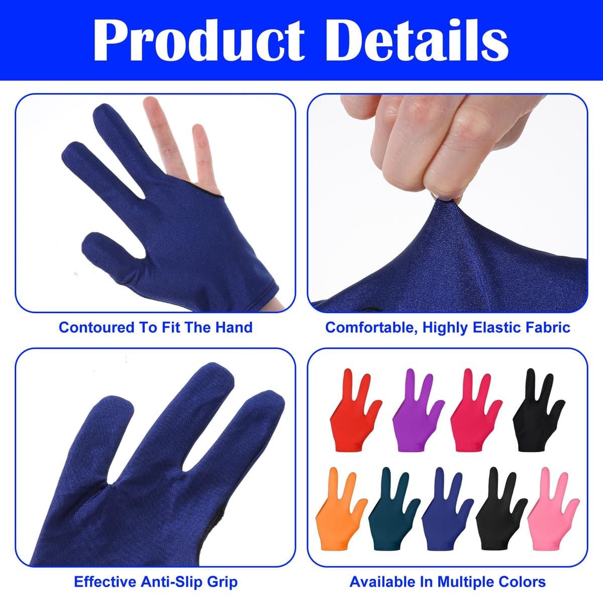 12 guantes de billar de tres dedos, transpirables, elásticos, para billar, cue para piscina, guantes profesionales de billar, para juegos de piscina, snooker, carom — view 3