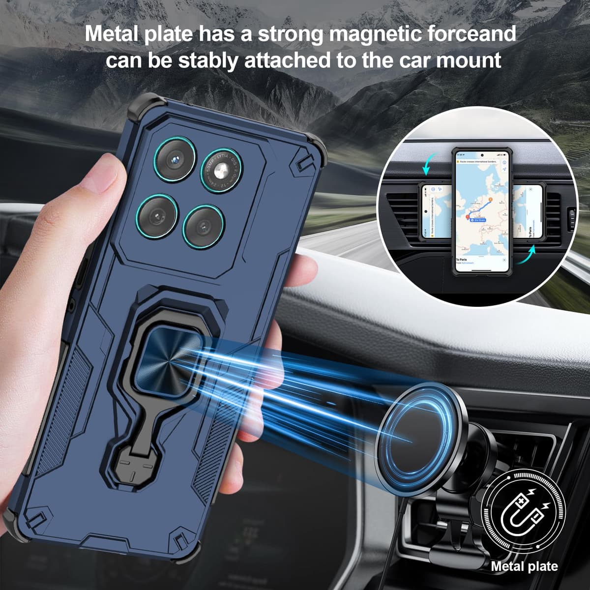 Funda para CMF Phone 2 Pro, Carcasa Antigolpes con Soporte anular metálico, Case Protectora de Grado Militar, Negro — view 1235