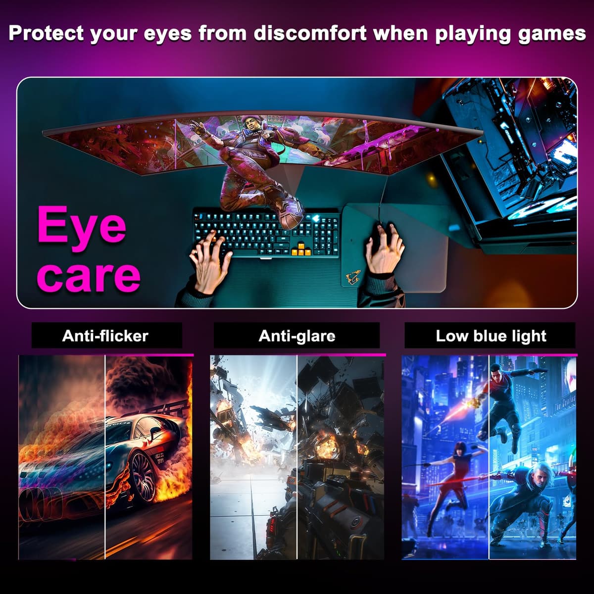 Minifire 27 Inch Curved Gaming Monitor 160Hz, FHD 1920x1080, PC Screen with VA Panel 1500R, 1Ms GtG, sRGB130%, Computer Screen, VESA Compatible, Eye Care Adaptive Sync HDMI＆DP Prots (MFG27C1L) — view 7