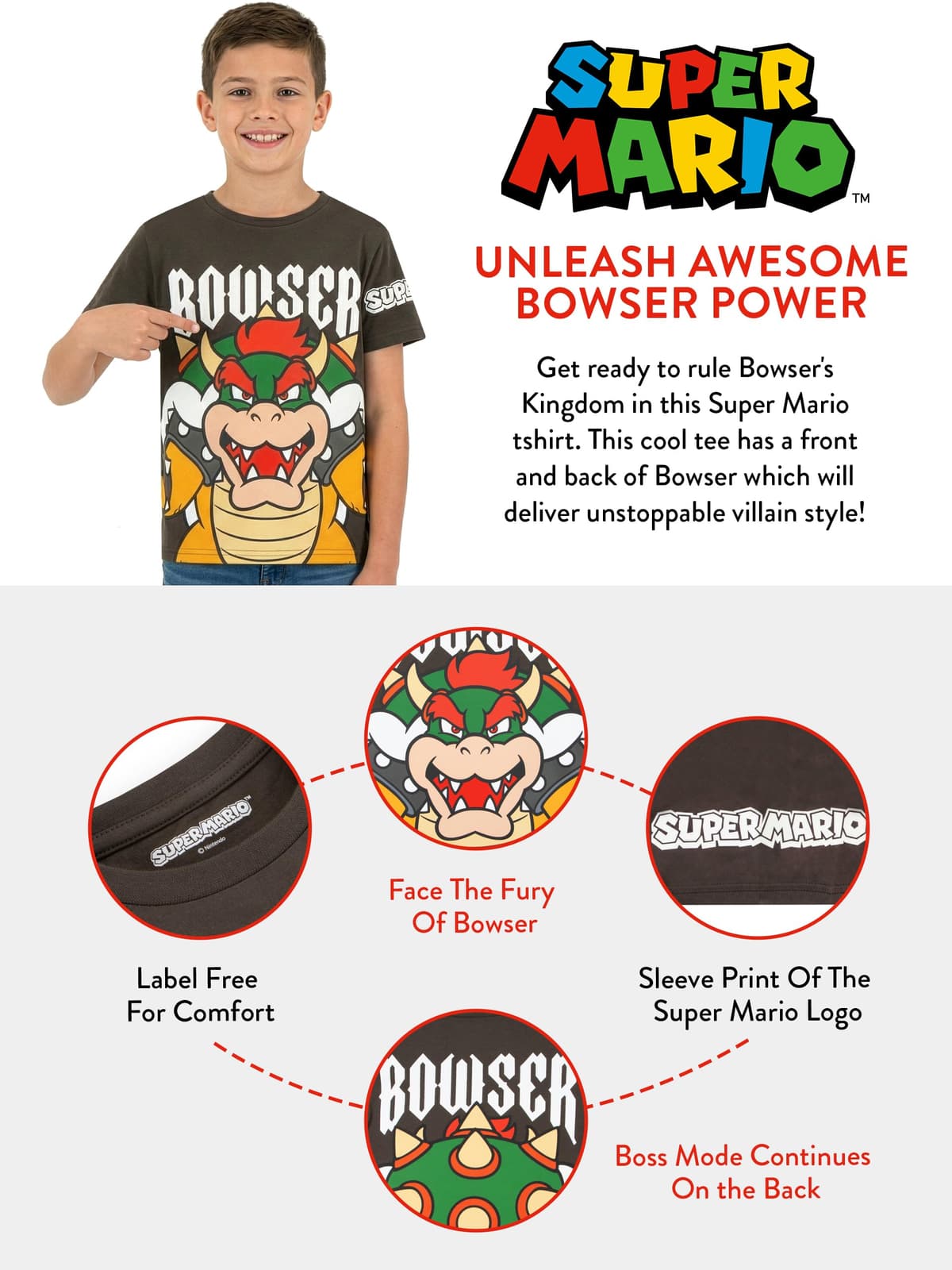 Super Mario Camiseta Niño, Camisetas Niño De Bowser, Camiseta Niños Manga Corta para Gamer, Ropa De Niños De Algodón — view 5