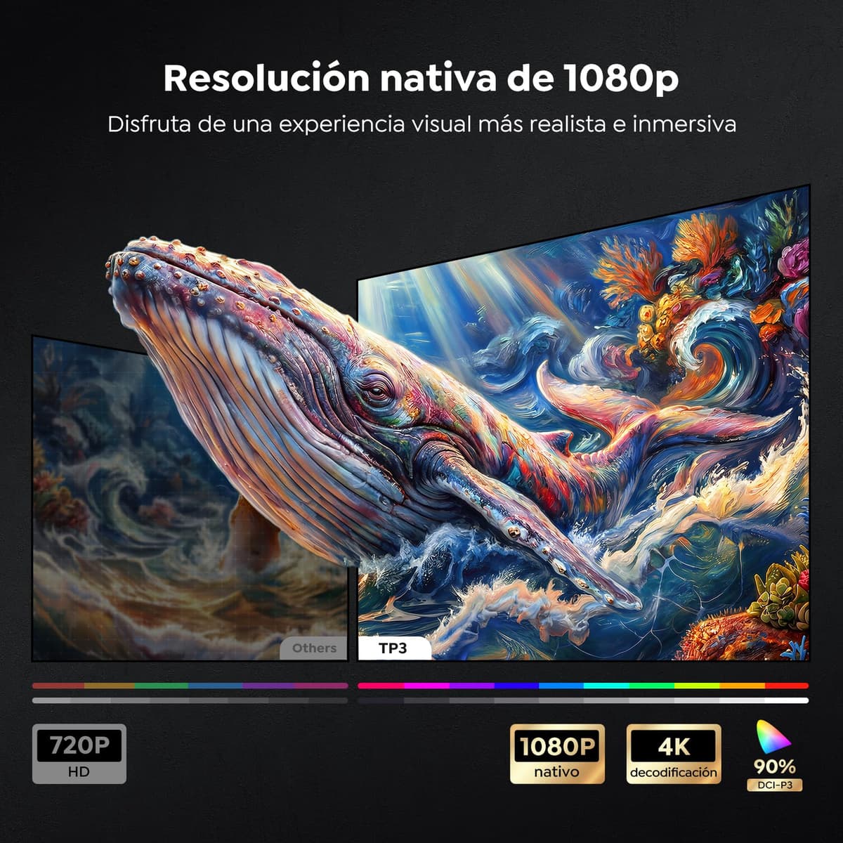 Proyector 4K【Google TV/Official Apps/Auto Focus/Keystone】Proyector Portatil App Integrada Control del lenguaje 1080P FHD Nativo,WiFi 6 & Bluetooth SmartProyector para Movil/Exterior/Cine en Casa/Techo — view 3
