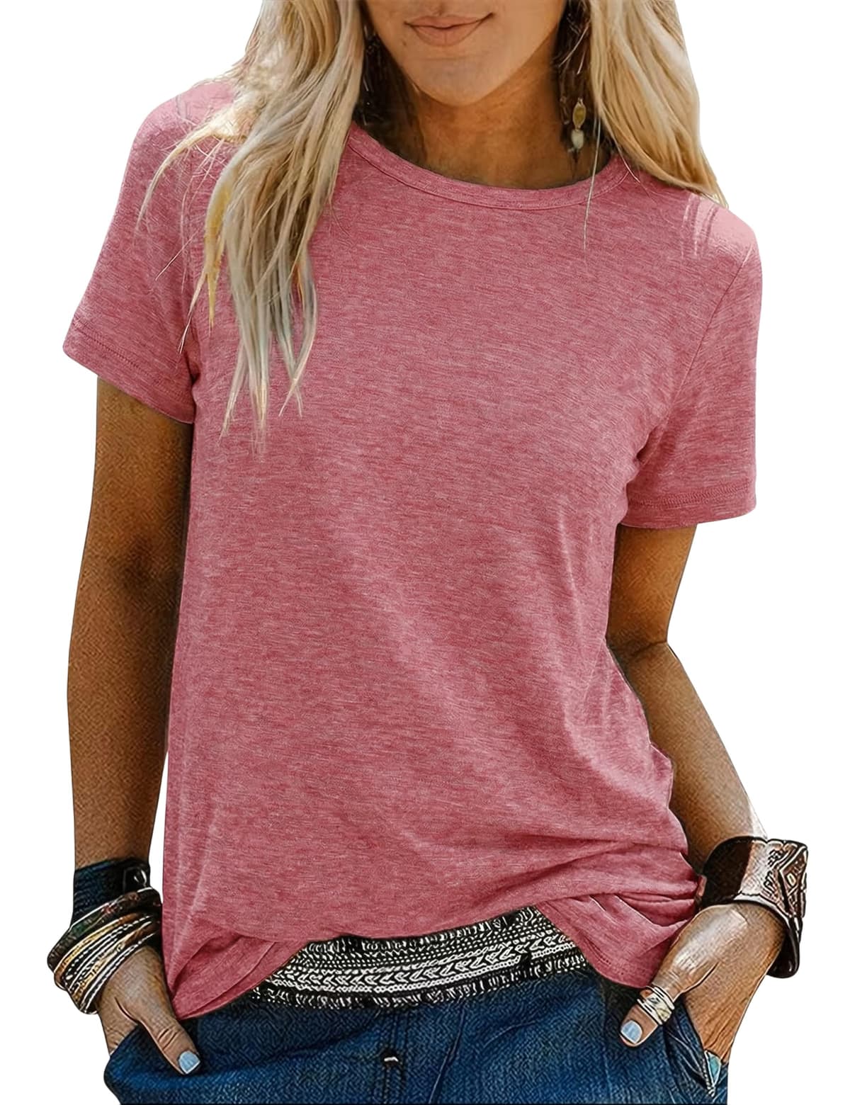 Camisetas Manga Corta Mujer en Colores Variados Camiseta Basica Mujer de Algodón Transpirable y Relajada para Diario — view 16