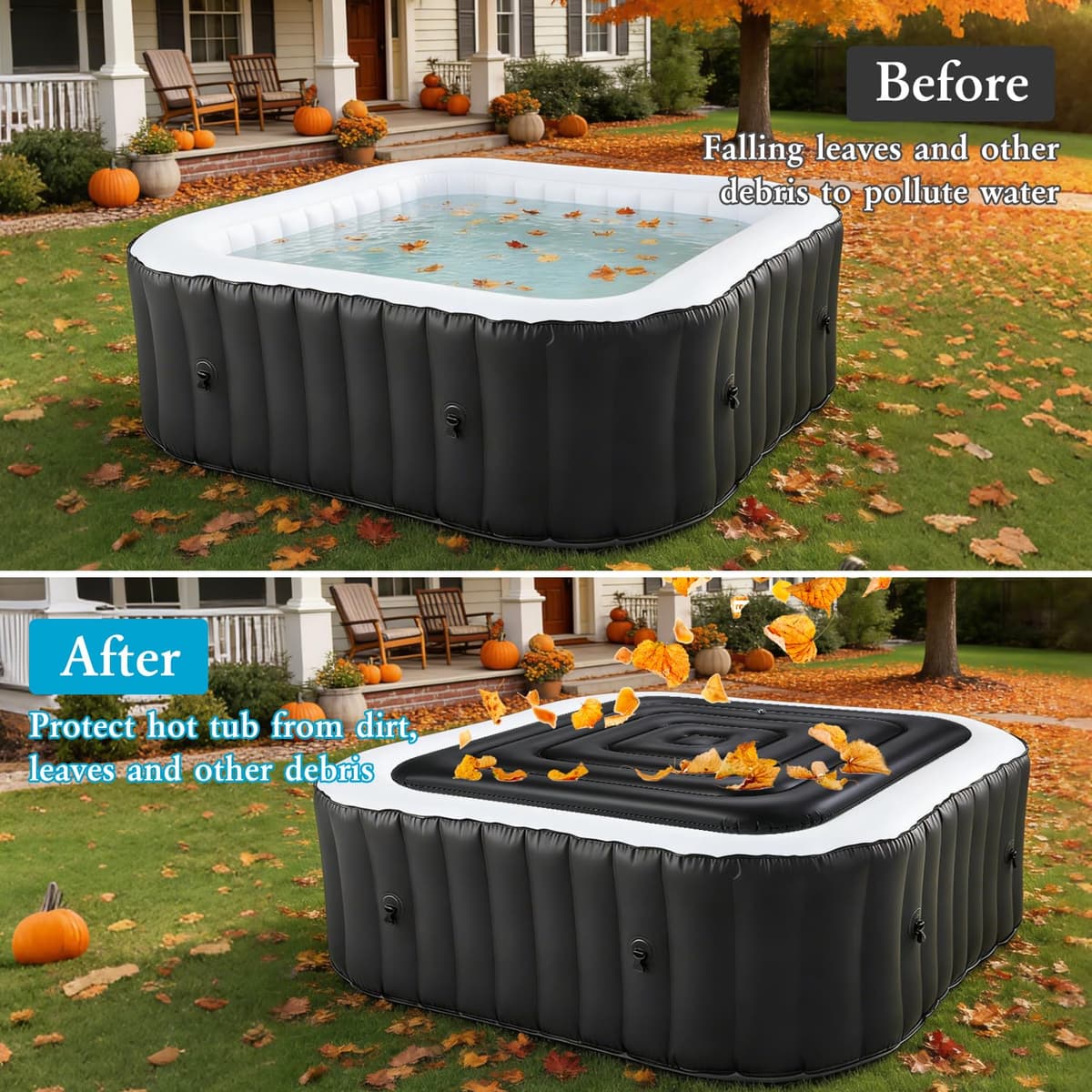 KEAGAN 4.2FT/130CM Inflatable Hot Tub Cover, Energy Saving Lid for Square Hot Tub, Outdoor Inflatable Hot Tub, with Handle, Foldable Protective Rain Overflow Cover for Inflatable Outdoor Hot Tubs — view 4