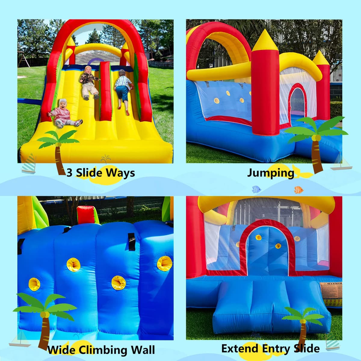 HuaKastro 16x7.2FT Inflatable Bounce House with 2 Racing Slides & Large Climbing Wall, 3 in 1 Kids Inflatable Trampoline Rainbow Jumping Castle Kids Backyard Playgrounds - with Air Blower — view 4