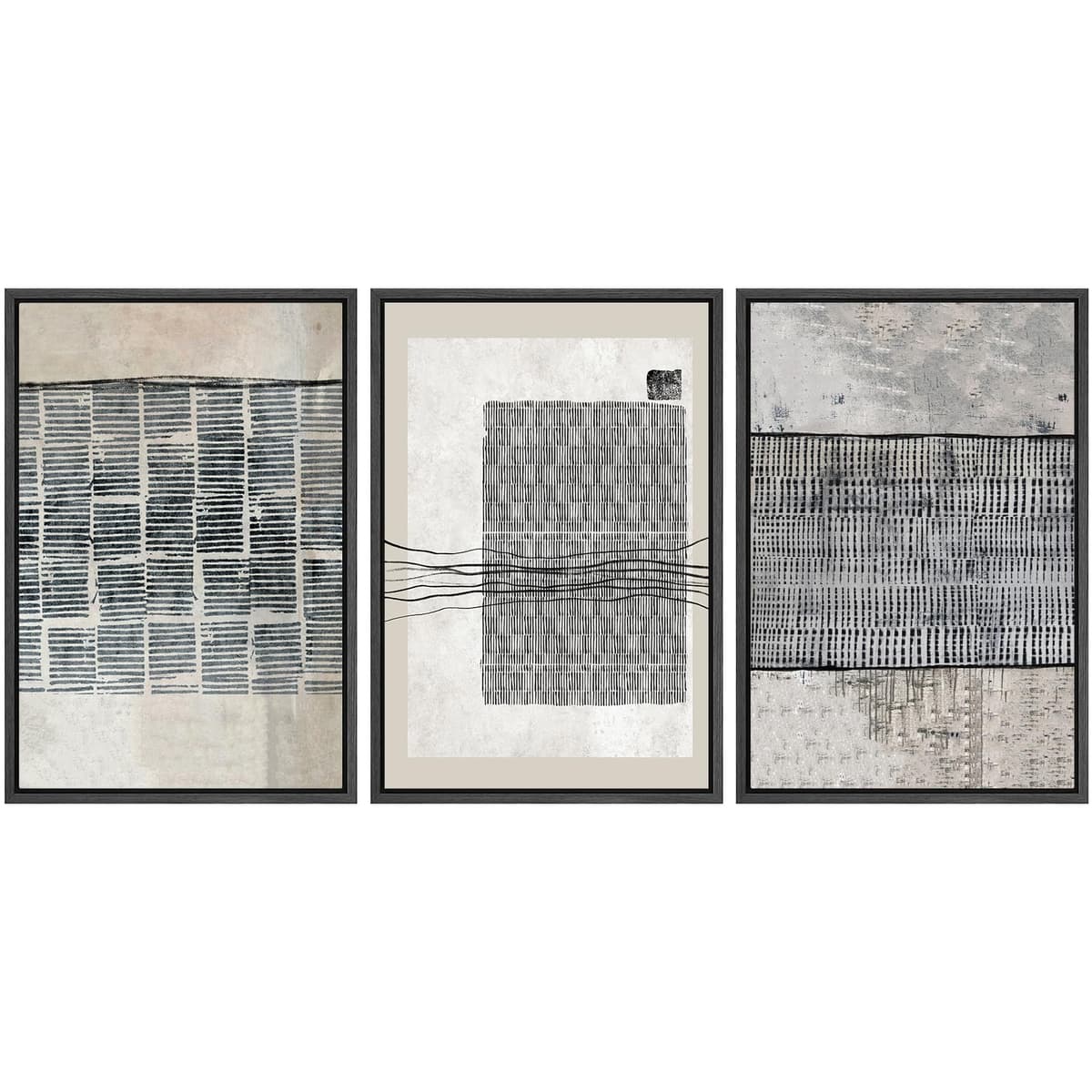 SIGNWIN Framed Canvas Print Wall Art Set Blue White Grunge Geometric Pattern Abstract Shapes Cozy Neutral Decorative Contemporary Minimal for Living Room, Bedroom, Office - 24"x36"x3 Natural — view 126