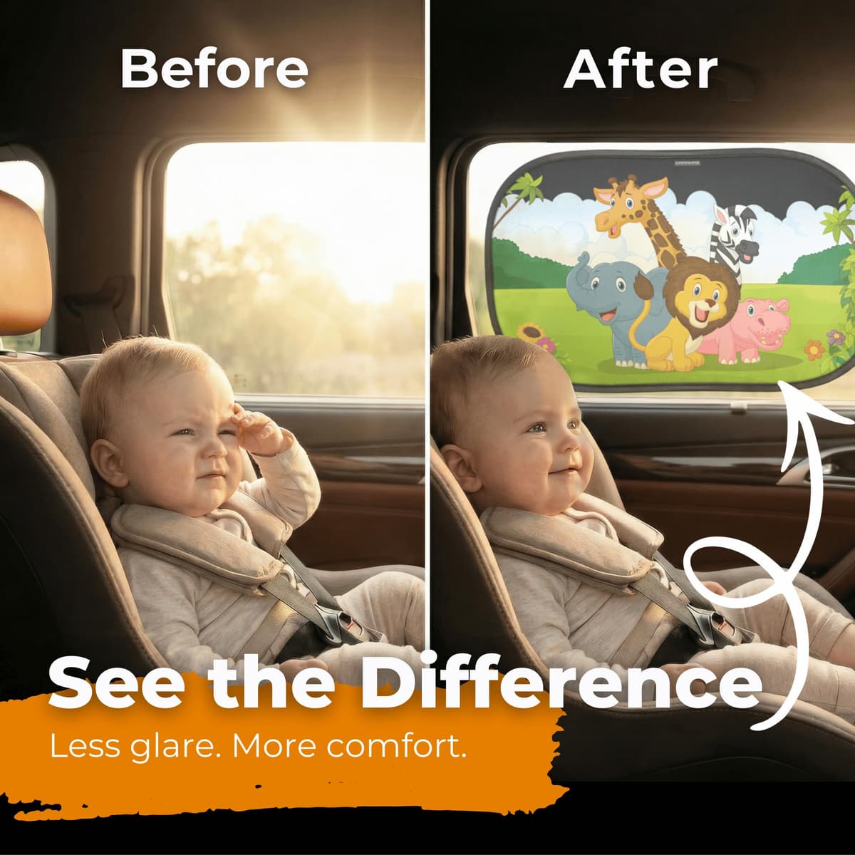 CARAMAZ Car Window Shade for Baby with Certified UV-Protection 2 Pack - 20"x12" — view 3