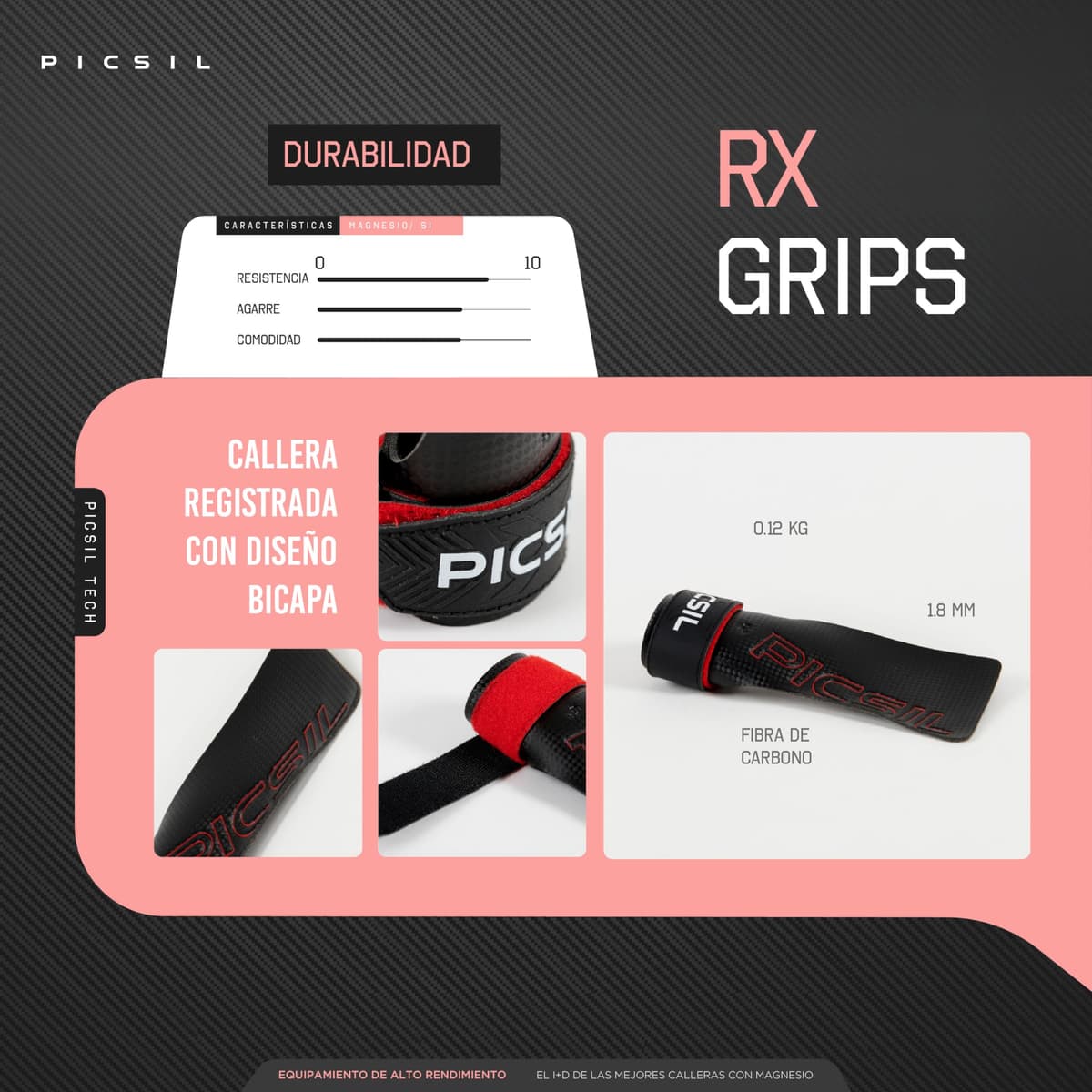 PICSIL - Calleras RX | Material de Fibra de Carbono | Uso con Magnesio | Agarre en Todas Superficies y Tipo de Barras | Diseñadas para Todos los Atletas — view 4