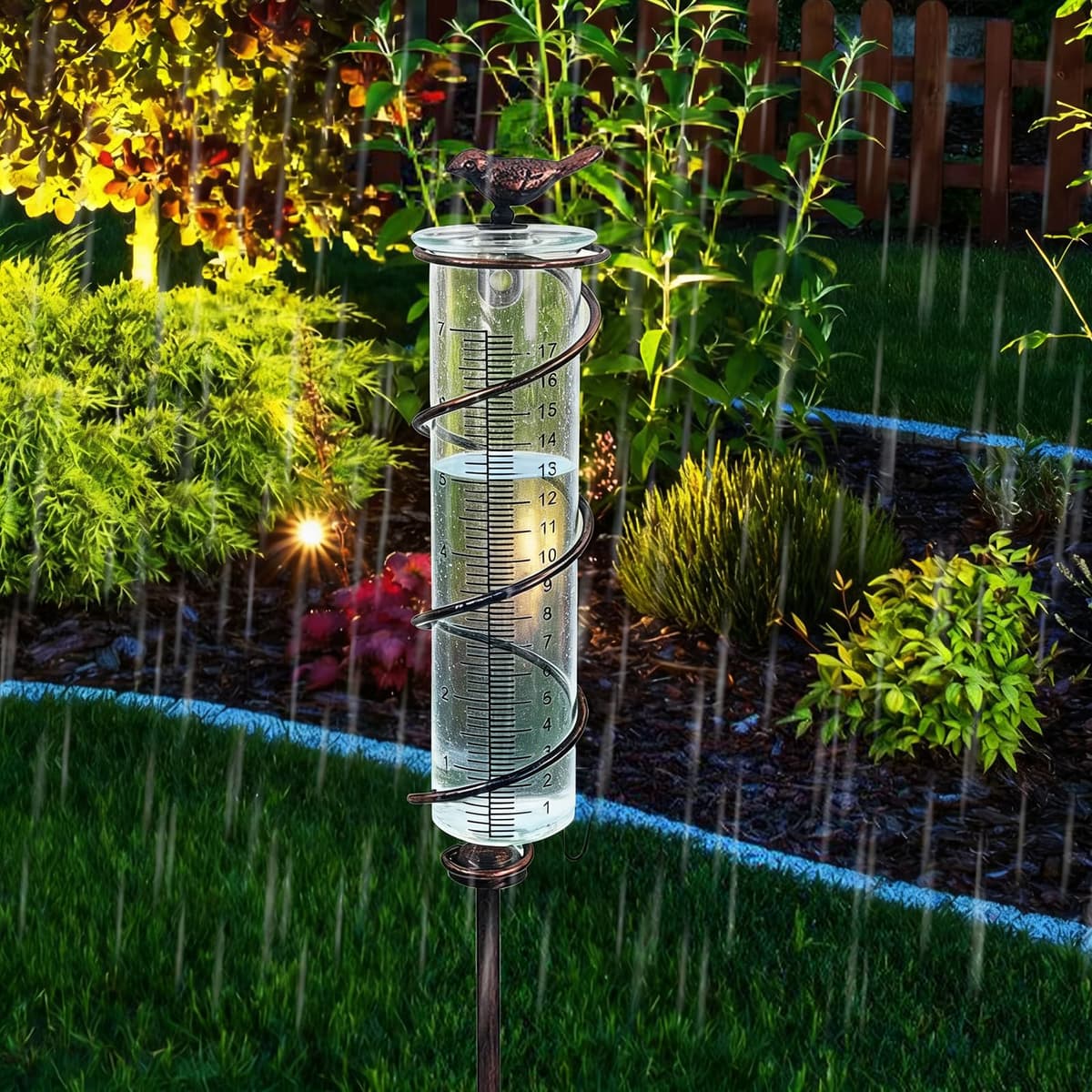 PORFOYO - Pluviómetro para exteriores, jardín anticongelante, pluviómetro de cristal con marco de metal, pájaro de hierro fundido para colgar y pluviómetro decorativo para exteriores — view 5