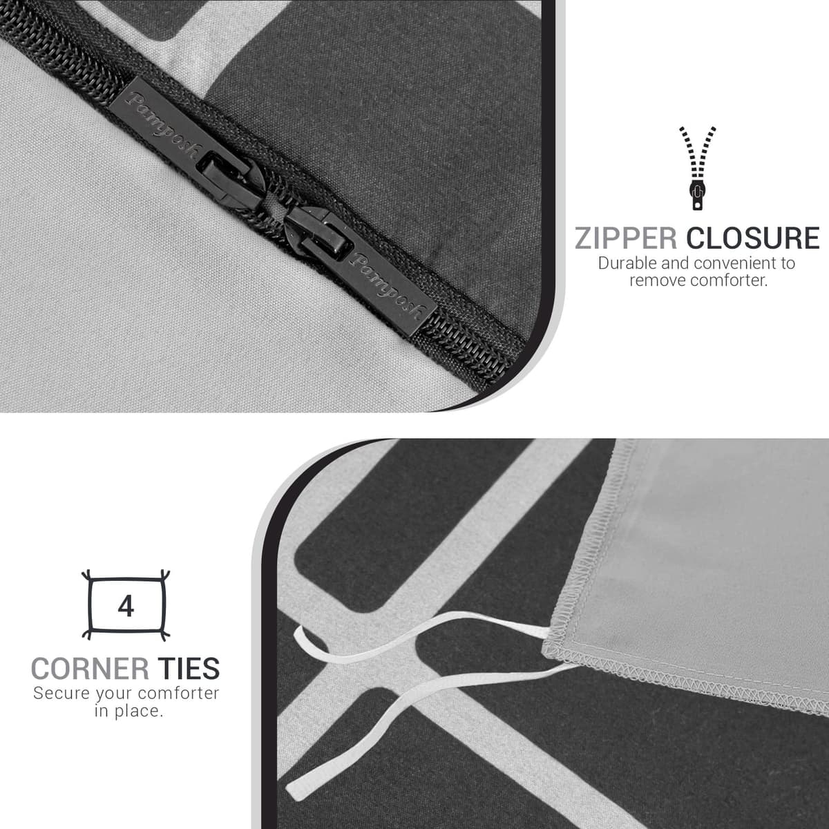 Pamposh 3 Pcs Single Duvet Cover Set with Matching Black Single Fitted Sheet 40 cm Extra Deep Pocket - UltraSoft Breathable Premium Microfibre Reversible Quilt Cover Bedding Set For All Seasons — view 42